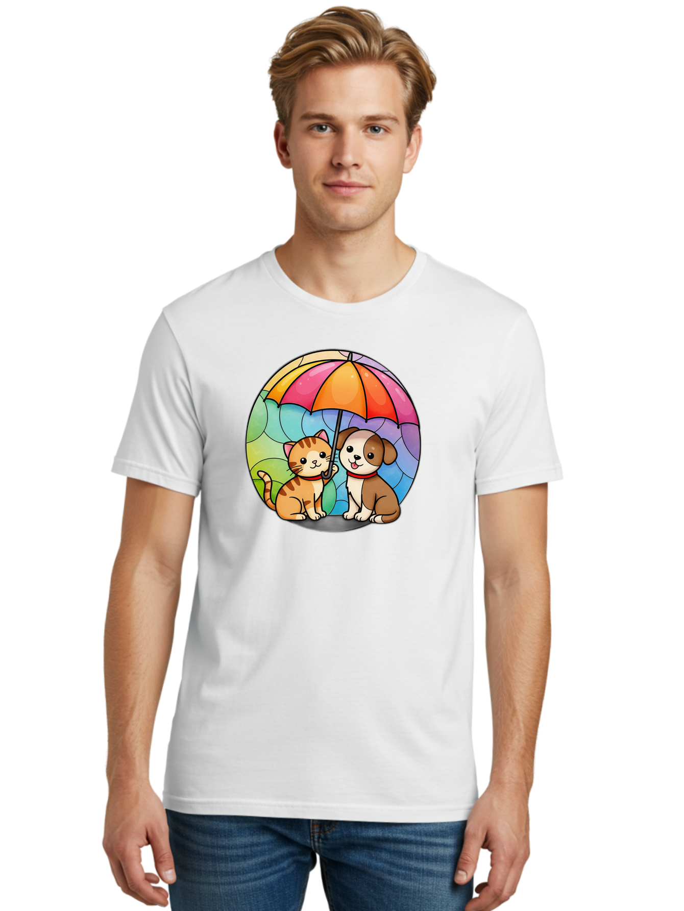 Cat-And-Dog-Under-Umbrella-6 Men'S Graphic Tee, 100% Cotton, Comfortable Casual Summer Wear, Machine Washable, Vintage Camera, Old Camera, Antique Camera, Black Camera, Classic Photography, Photography Equipment, Nostalgic Device, Film Camera, Baf720