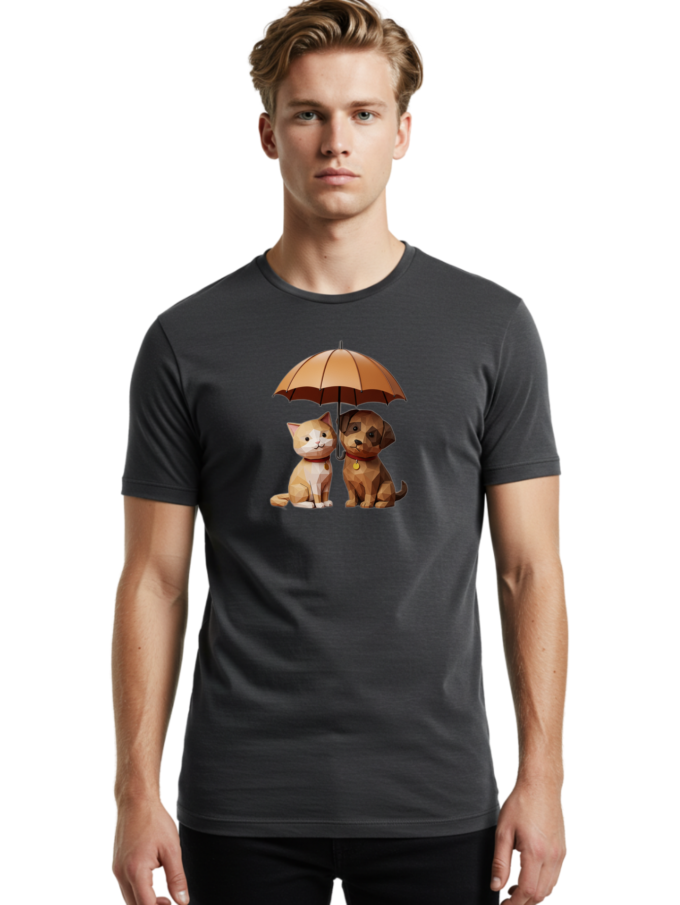 Cat-And-Dog-Under-Umbrella-7 Men'S Graphic Tee, 100% Cotton, Comfortable Casual Summer Wear, Machine Washable, Vintage Camera, Old Camera, Antique Camera, Black Camera, Classic Photography, Photography Equipment, Nostalgic Device, Film Camera, Baf721