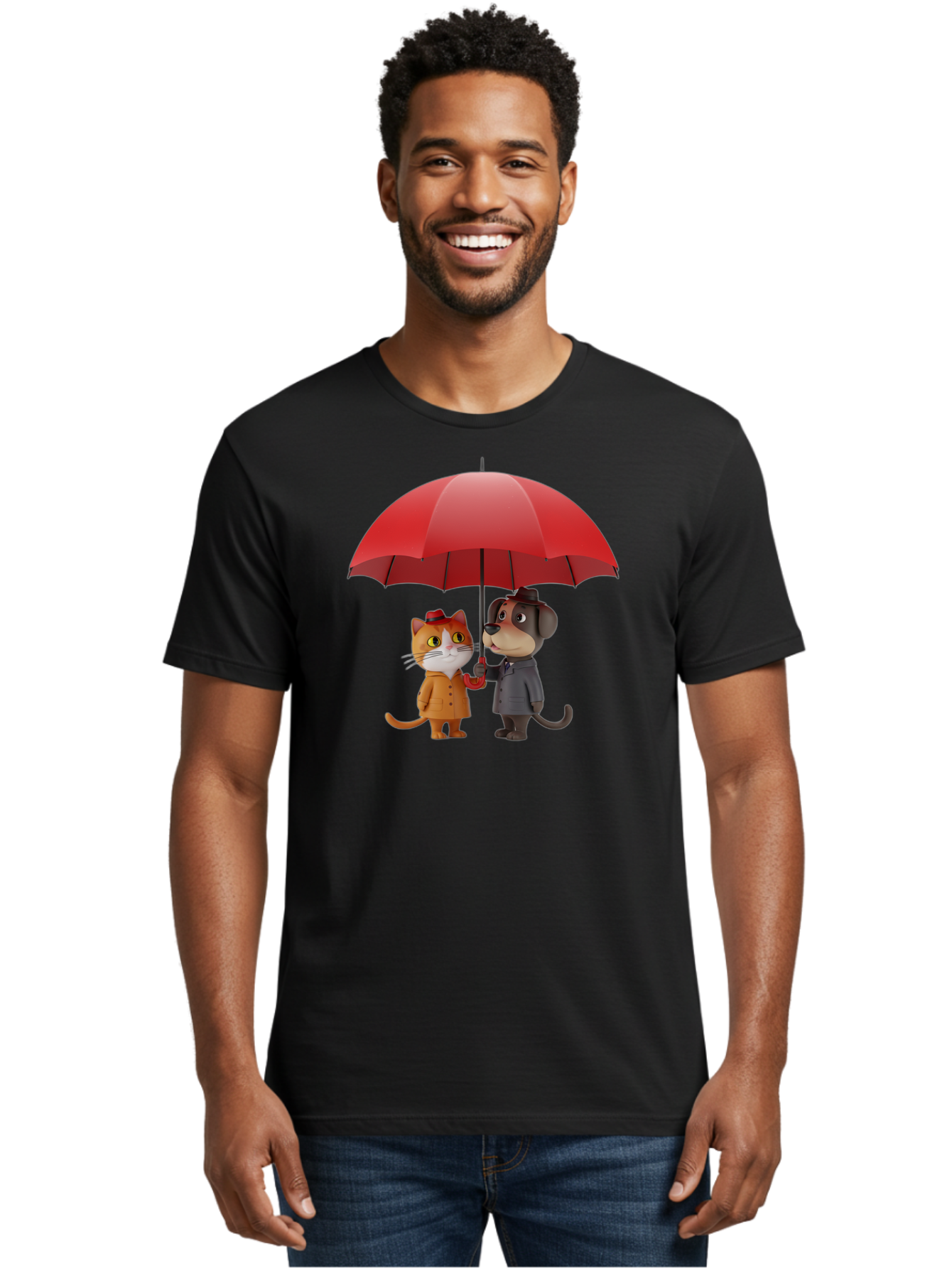 Cat-And-Dog-Under-Umbrella Men'S Graphic Tee, 100% Cotton, Comfortable Casual Summer Wear, Machine Washable, Vintage Camera, Old Camera, Antique Camera, Black Camera, Classic Photography, Photography Equipment, Nostalgic Device, Film Camera, Baf722