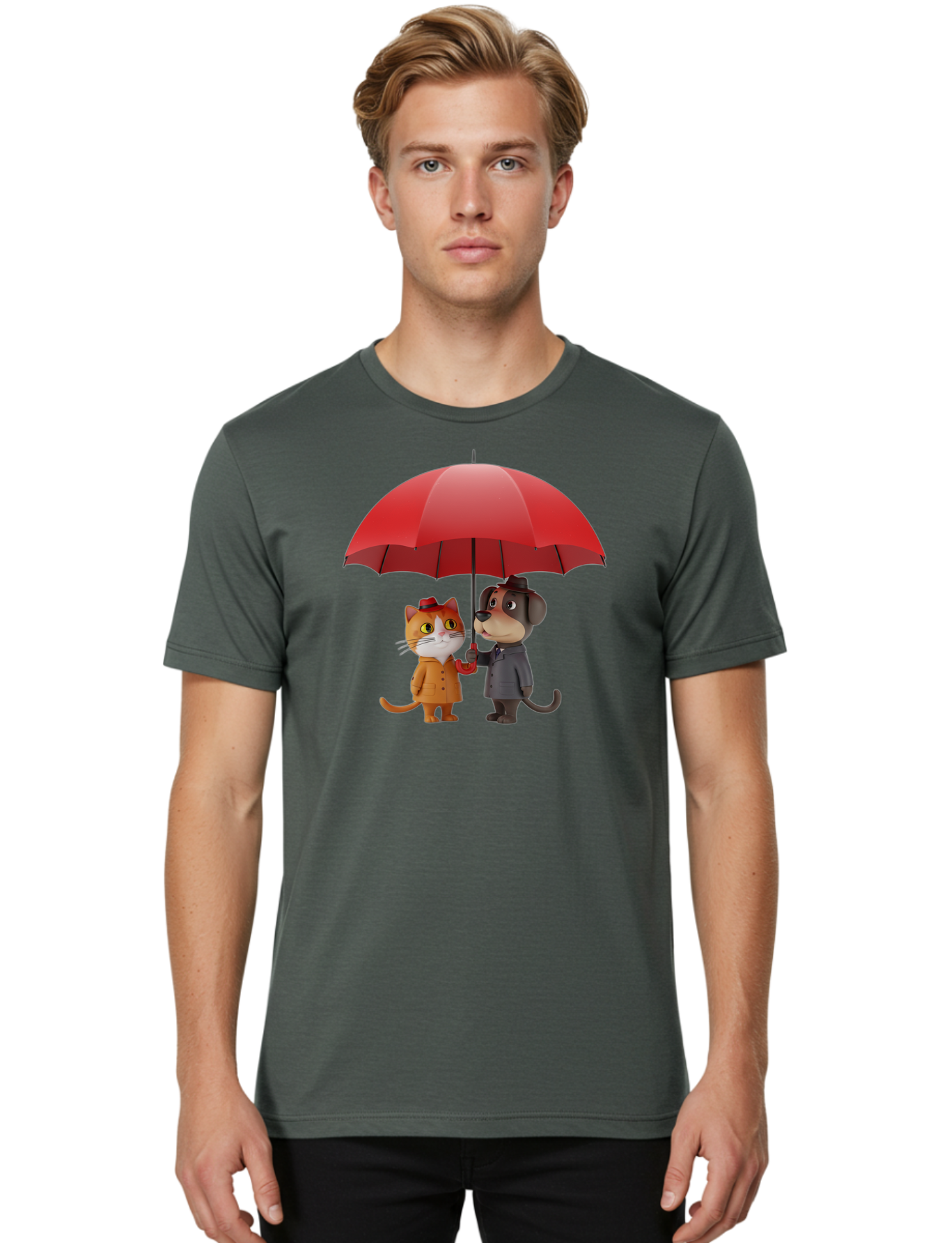 Cat-And-Dog-Under-Umbrella Men'S Graphic Tee, 100% Cotton, Comfortable Casual Summer Wear, Machine Washable, Vintage Camera, Old Camera, Antique Camera, Black Camera, Classic Photography, Photography Equipment, Nostalgic Device, Film Camera, Baf722