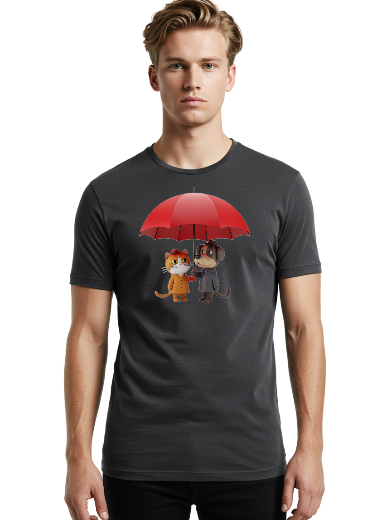 Cat-And-Dog-Under-Umbrella Men'S Graphic Tee, 100% Cotton, Comfortable Casual Summer Wear, Machine Washable, Vintage Camera, Old Camera, Antique Camera, Black Camera, Classic Photography, Photography Equipment, Nostalgic Device, Film Camera, Baf722