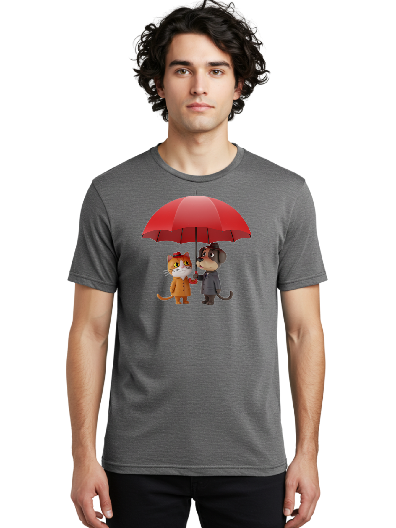 Cat-And-Dog-Under-Umbrella Men'S Graphic Tee, 100% Cotton, Comfortable Casual Summer Wear, Machine Washable, Vintage Camera, Old Camera, Antique Camera, Black Camera, Classic Photography, Photography Equipment, Nostalgic Device, Film Camera, Baf722