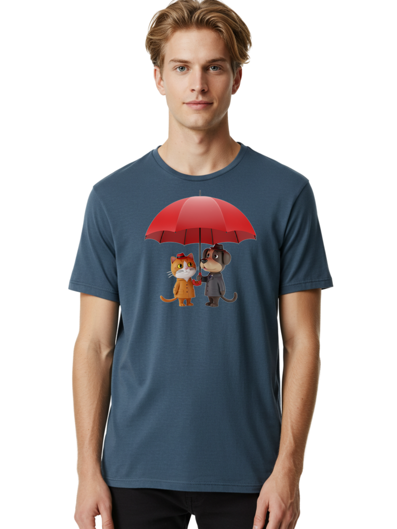 Cat-And-Dog-Under-Umbrella Men'S Graphic Tee, 100% Cotton, Comfortable Casual Summer Wear, Machine Washable, Vintage Camera, Old Camera, Antique Camera, Black Camera, Classic Photography, Photography Equipment, Nostalgic Device, Film Camera, Baf722