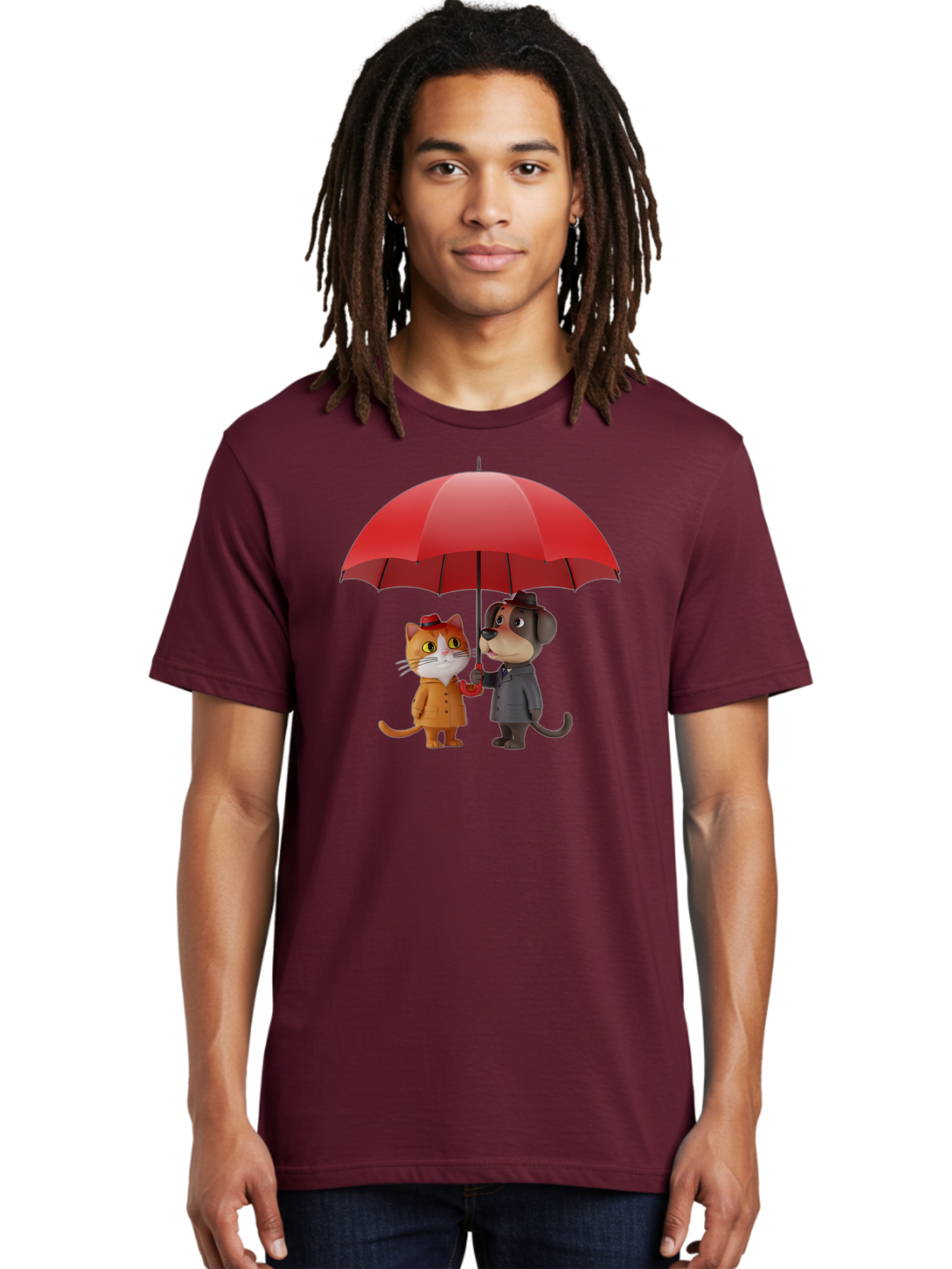 Cat-And-Dog-Under-Umbrella Men'S Graphic Tee, 100% Cotton, Comfortable Casual Summer Wear, Machine Washable, Vintage Camera, Old Camera, Antique Camera, Black Camera, Classic Photography, Photography Equipment, Nostalgic Device, Film Camera, Baf722