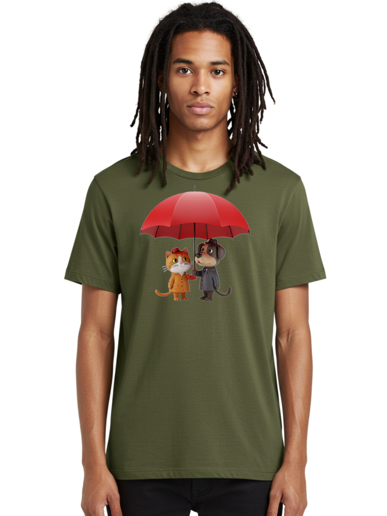 Cat-And-Dog-Under-Umbrella Men'S Graphic Tee, 100% Cotton, Comfortable Casual Summer Wear, Machine Washable, Vintage Camera, Old Camera, Antique Camera, Black Camera, Classic Photography, Photography Equipment, Nostalgic Device, Film Camera, Baf722
