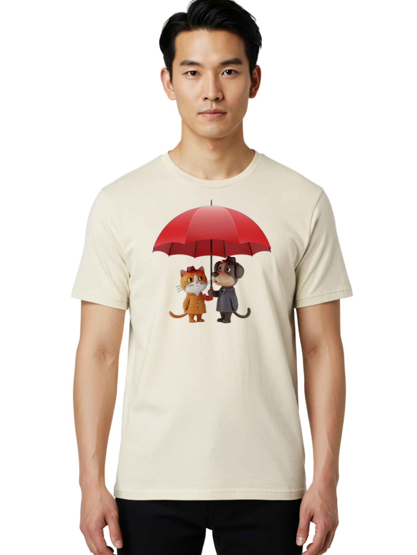 Cat-And-Dog-Under-Umbrella Men'S Graphic Tee, 100% Cotton, Comfortable Casual Summer Wear, Machine Washable, Vintage Camera, Old Camera, Antique Camera, Black Camera, Classic Photography, Photography Equipment, Nostalgic Device, Film Camera, Baf722