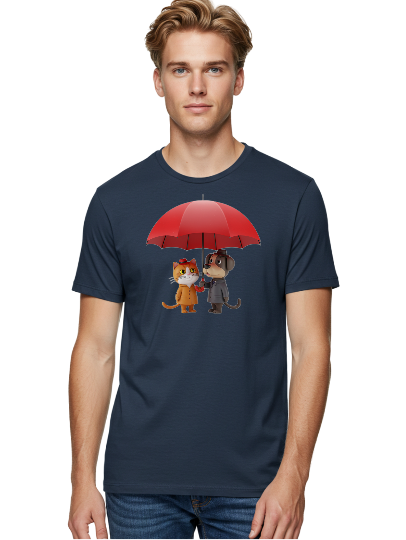 Cat-And-Dog-Under-Umbrella Men'S Graphic Tee, 100% Cotton, Comfortable Casual Summer Wear, Machine Washable, Vintage Camera, Old Camera, Antique Camera, Black Camera, Classic Photography, Photography Equipment, Nostalgic Device, Film Camera, Baf722