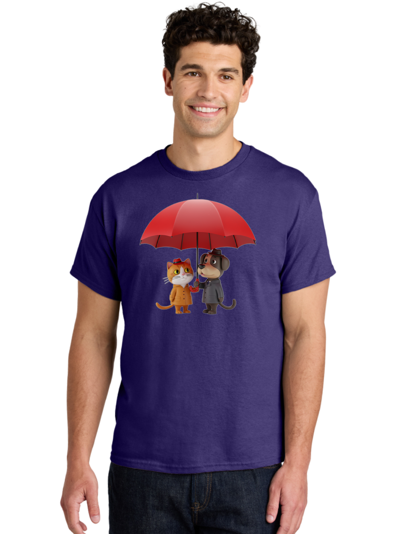 Cat-And-Dog-Under-Umbrella Men'S Graphic Tee, 100% Cotton, Comfortable Casual Summer Wear, Machine Washable, Vintage Camera, Old Camera, Antique Camera, Black Camera, Classic Photography, Photography Equipment, Nostalgic Device, Film Camera, Baf722