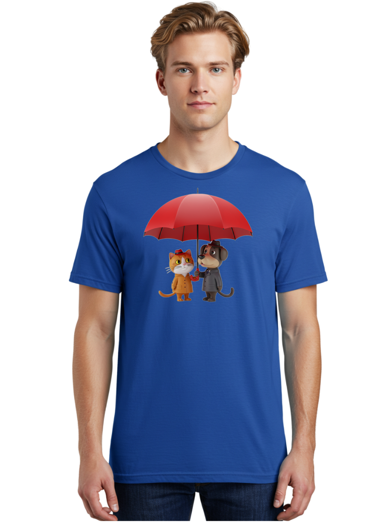 Cat-And-Dog-Under-Umbrella Men'S Graphic Tee, 100% Cotton, Comfortable Casual Summer Wear, Machine Washable, Vintage Camera, Old Camera, Antique Camera, Black Camera, Classic Photography, Photography Equipment, Nostalgic Device, Film Camera, Baf722
