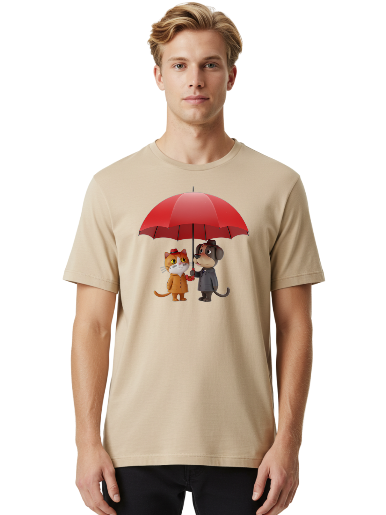 Cat-And-Dog-Under-Umbrella Men'S Graphic Tee, 100% Cotton, Comfortable Casual Summer Wear, Machine Washable, Vintage Camera, Old Camera, Antique Camera, Black Camera, Classic Photography, Photography Equipment, Nostalgic Device, Film Camera, Baf722