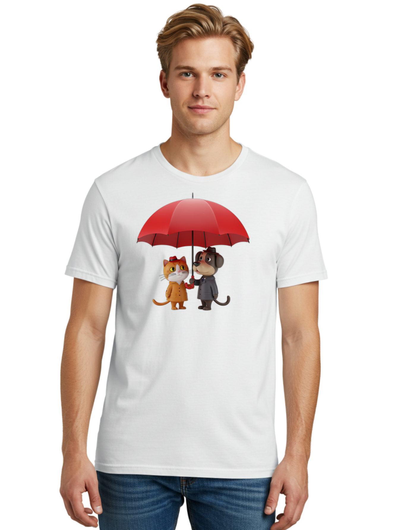 Cat-And-Dog-Under-Umbrella Men'S Graphic Tee, 100% Cotton, Comfortable Casual Summer Wear, Machine Washable, Vintage Camera, Old Camera, Antique Camera, Black Camera, Classic Photography, Photography Equipment, Nostalgic Device, Film Camera, Baf722