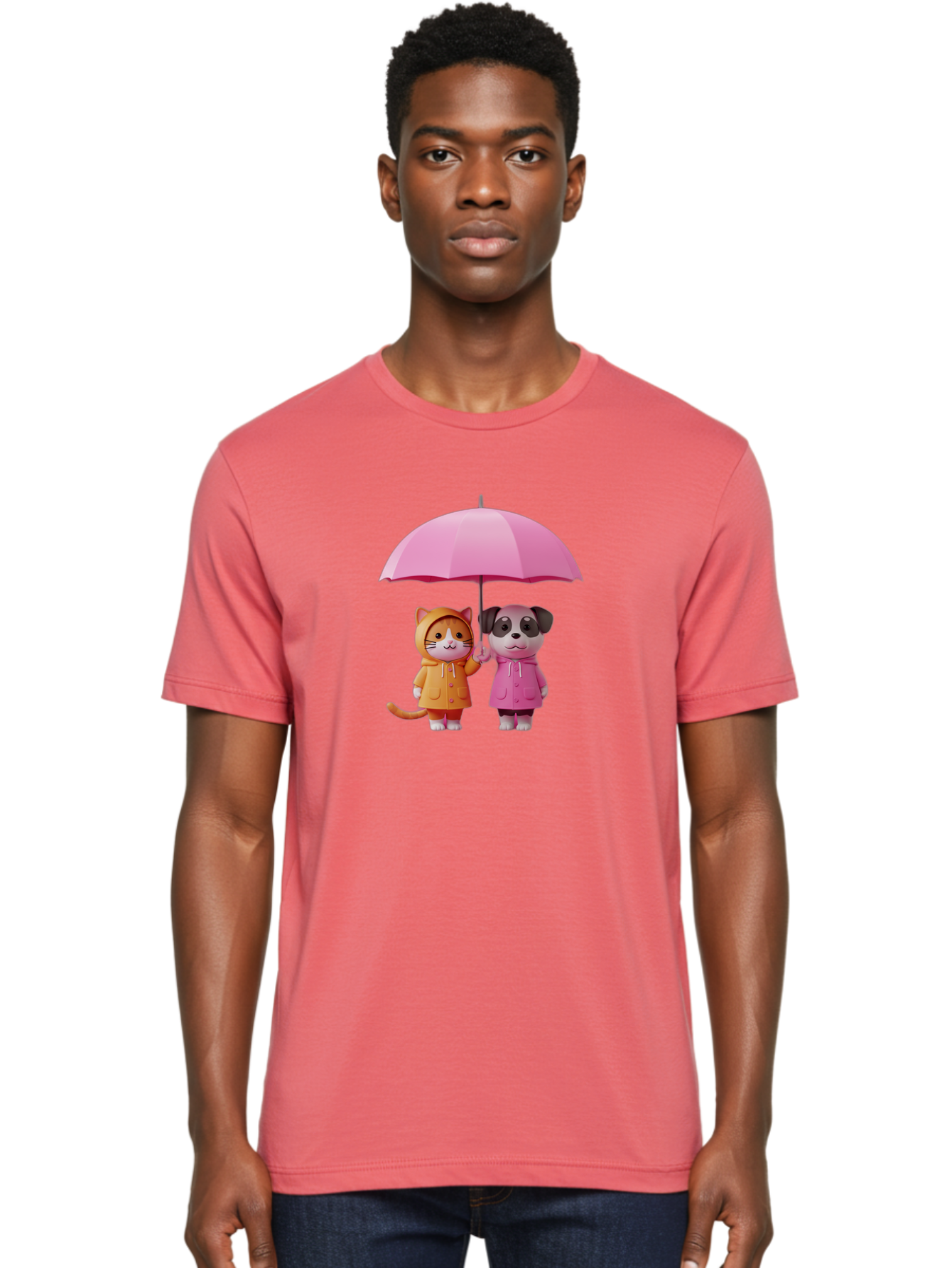 Cat-And-Pug-Under-Pink-Umbrella Men'S Graphic Tee, 100% Cotton, Comfortable Casual Summer Wear, Machine Washable, Vintage Camera, Old Camera, Antique Camera, Black Camera, Classic Photography, Photography Equipment, Nostalgic Device, Baf724
