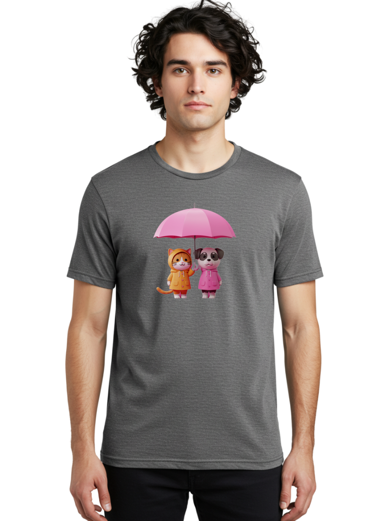 Cat-And-Pug-Under-Pink-Umbrella Men'S Graphic Tee, 100% Cotton, Comfortable Casual Summer Wear, Machine Washable, Vintage Camera, Old Camera, Antique Camera, Black Camera, Classic Photography, Photography Equipment, Nostalgic Device, Baf724