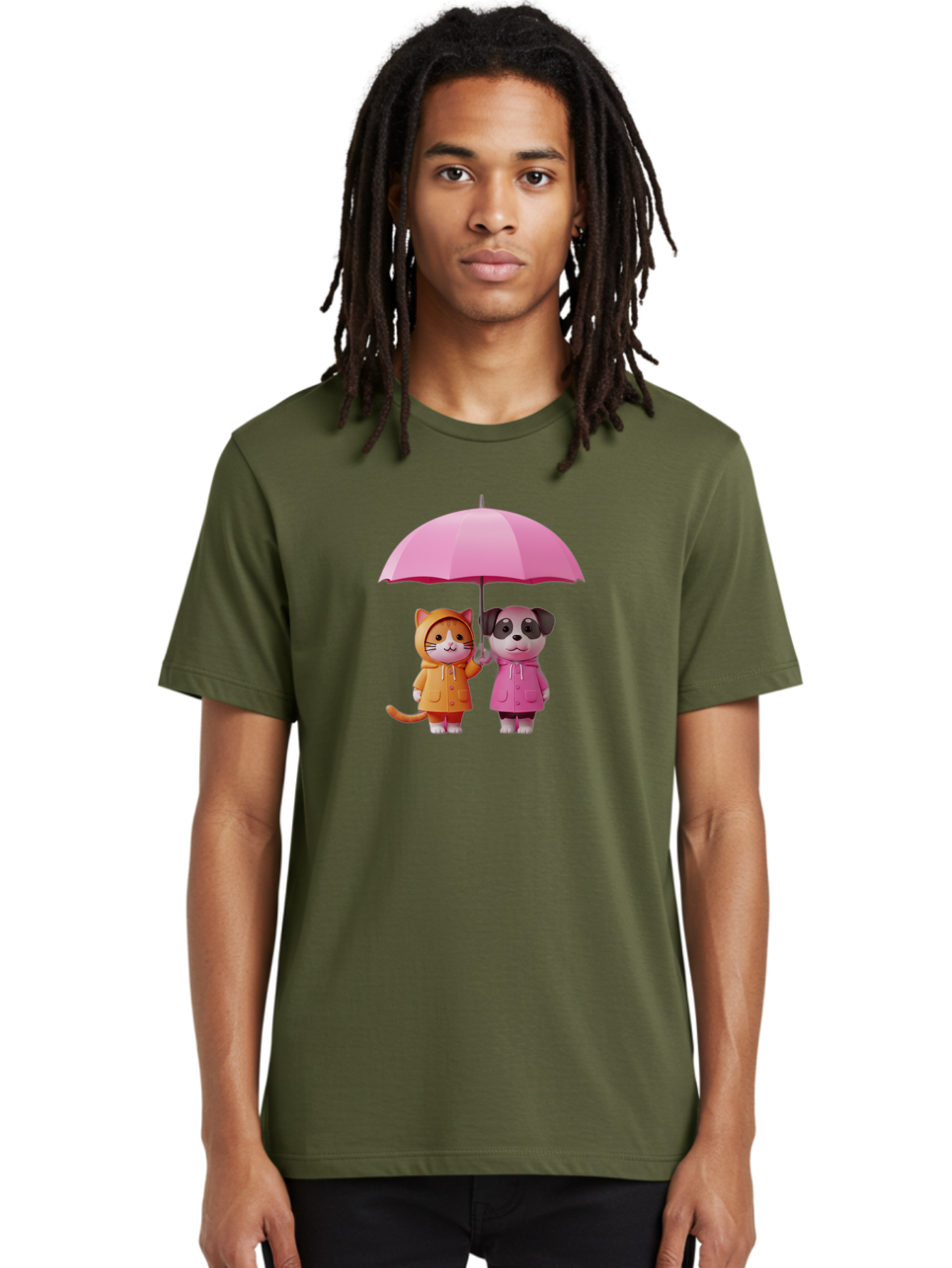 Cat-And-Pug-Under-Pink-Umbrella Men'S Graphic Tee, 100% Cotton, Comfortable Casual Summer Wear, Machine Washable, Vintage Camera, Old Camera, Antique Camera, Black Camera, Classic Photography, Photography Equipment, Nostalgic Device, Baf724