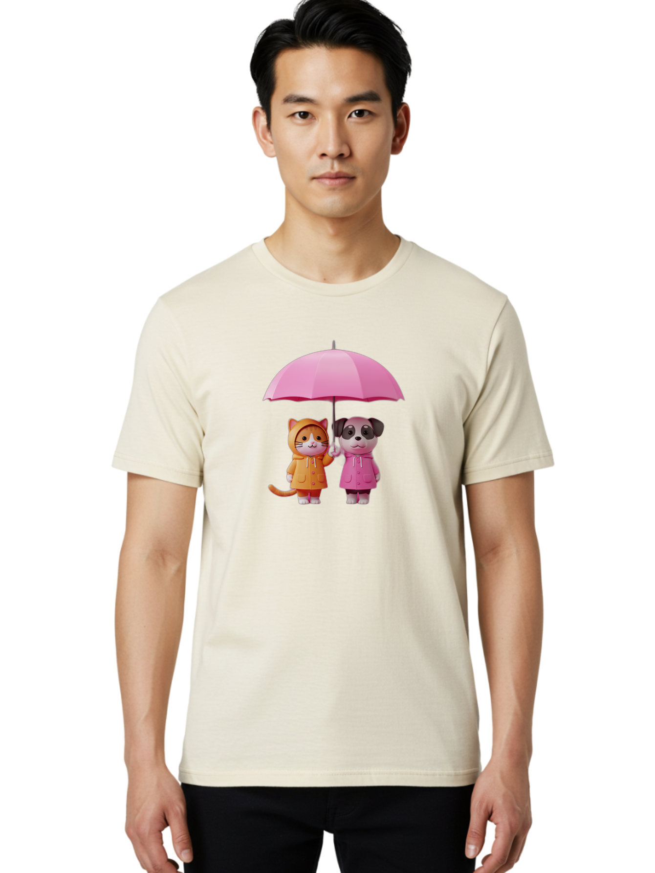 Cat-And-Pug-Under-Pink-Umbrella Men'S Graphic Tee, 100% Cotton, Comfortable Casual Summer Wear, Machine Washable, Vintage Camera, Old Camera, Antique Camera, Black Camera, Classic Photography, Photography Equipment, Nostalgic Device, Baf724