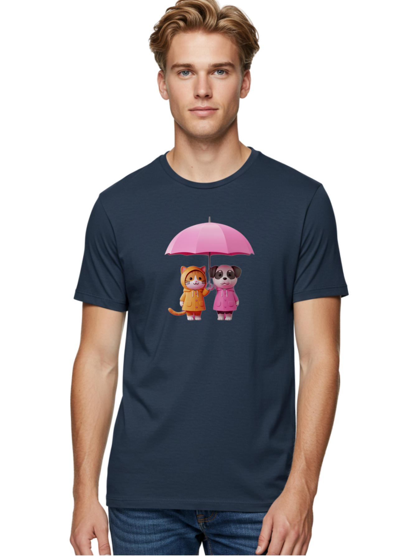 Cat-And-Pug-Under-Pink-Umbrella Men'S Graphic Tee, 100% Cotton, Comfortable Casual Summer Wear, Machine Washable, Vintage Camera, Old Camera, Antique Camera, Black Camera, Classic Photography, Photography Equipment, Nostalgic Device, Baf724
