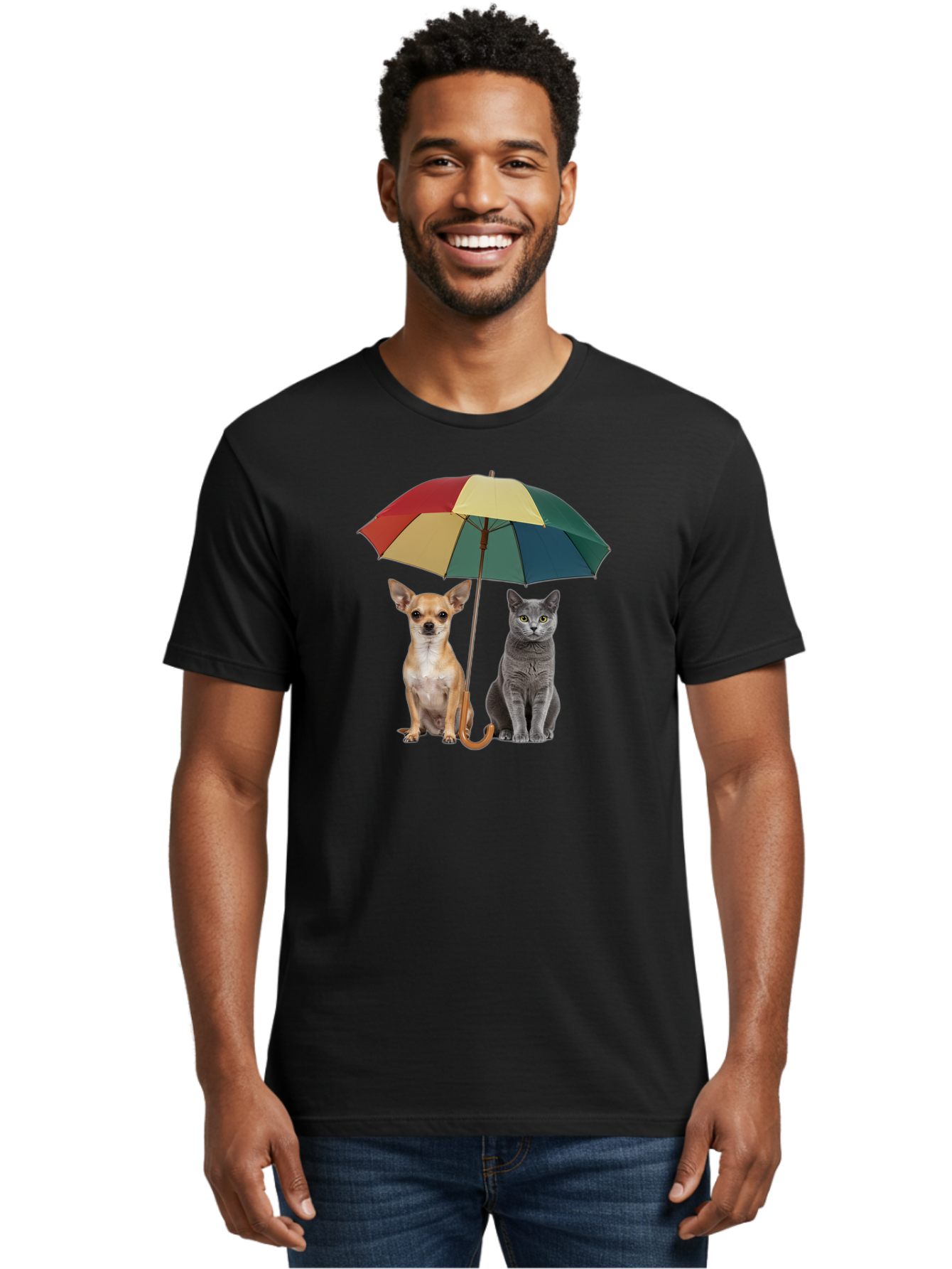 Colorful-Umbrella-Cat-Dog Men'S Graphic Tee, 100% Cotton, Comfortable Casual Summer Wear, Machine Washable, Vintage Camera, Old Camera, Antique Camera, Black Camera, Classic Photography, Photography Equipment, Nostalgic Device, Film Camera, Baf728