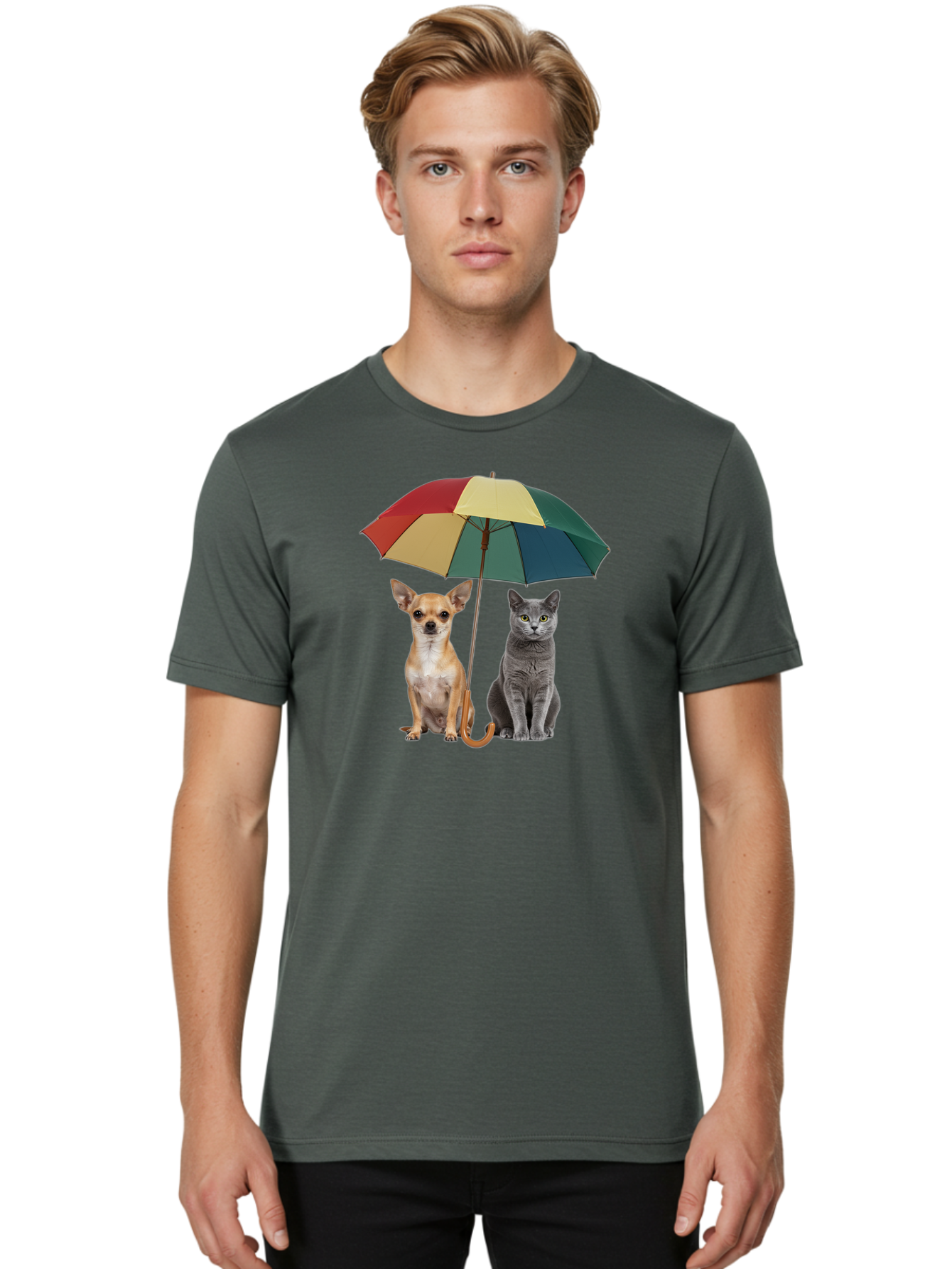 Colorful-Umbrella-Cat-Dog Men'S Graphic Tee, 100% Cotton, Comfortable Casual Summer Wear, Machine Washable, Vintage Camera, Old Camera, Antique Camera, Black Camera, Classic Photography, Photography Equipment, Nostalgic Device, Film Camera, Baf728