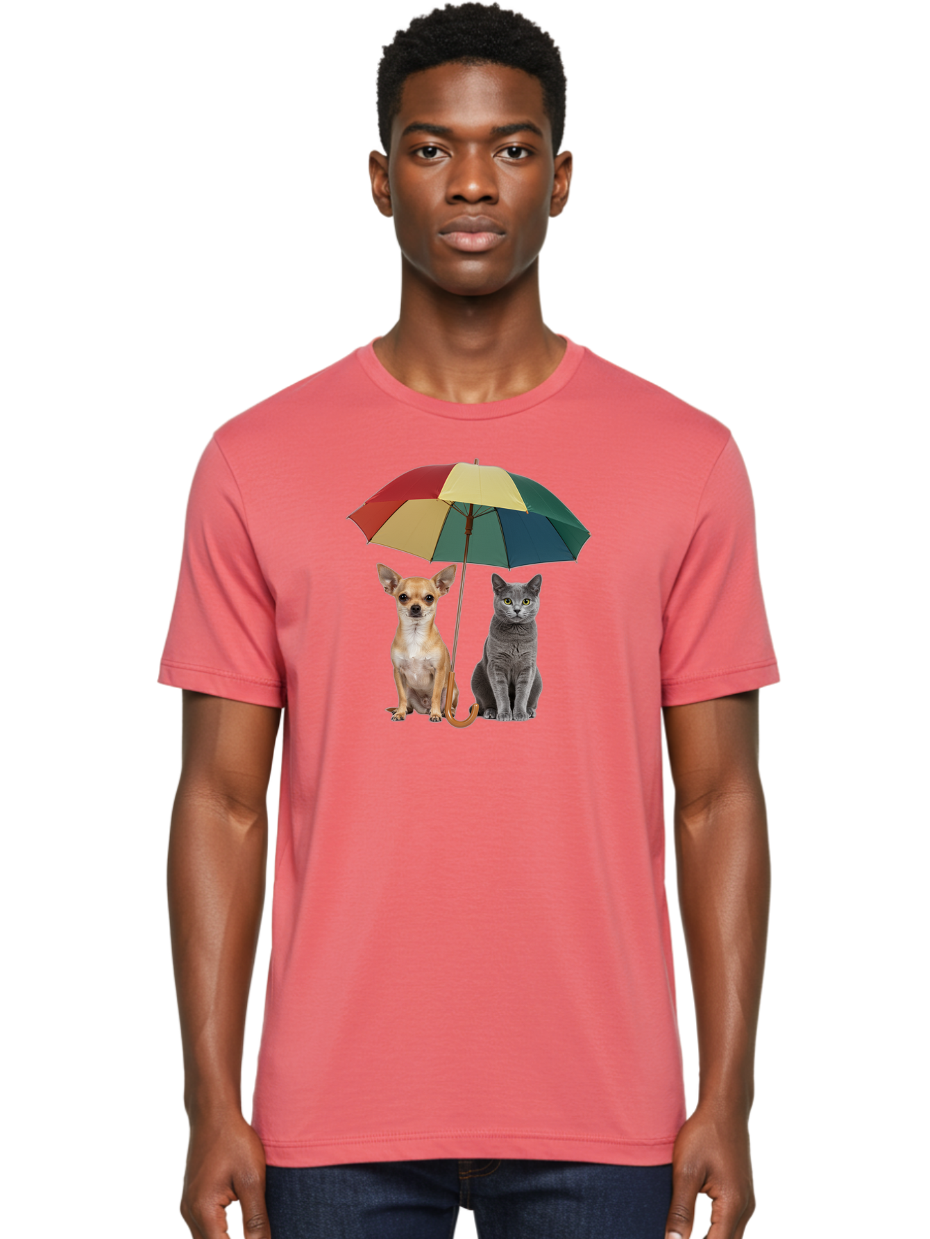 Colorful-Umbrella-Cat-Dog Men'S Graphic Tee, 100% Cotton, Comfortable Casual Summer Wear, Machine Washable, Vintage Camera, Old Camera, Antique Camera, Black Camera, Classic Photography, Photography Equipment, Nostalgic Device, Film Camera, Baf728