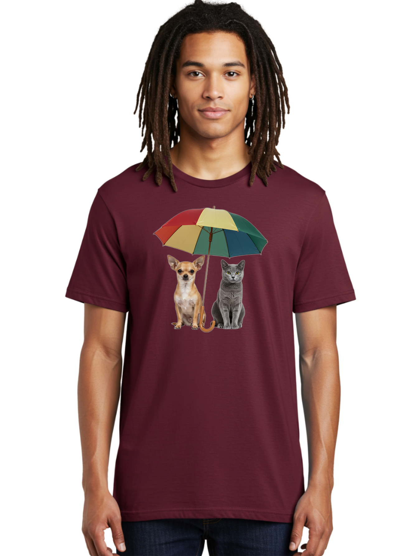 Colorful-Umbrella-Cat-Dog Men'S Graphic Tee, 100% Cotton, Comfortable Casual Summer Wear, Machine Washable, Vintage Camera, Old Camera, Antique Camera, Black Camera, Classic Photography, Photography Equipment, Nostalgic Device, Film Camera, Baf728