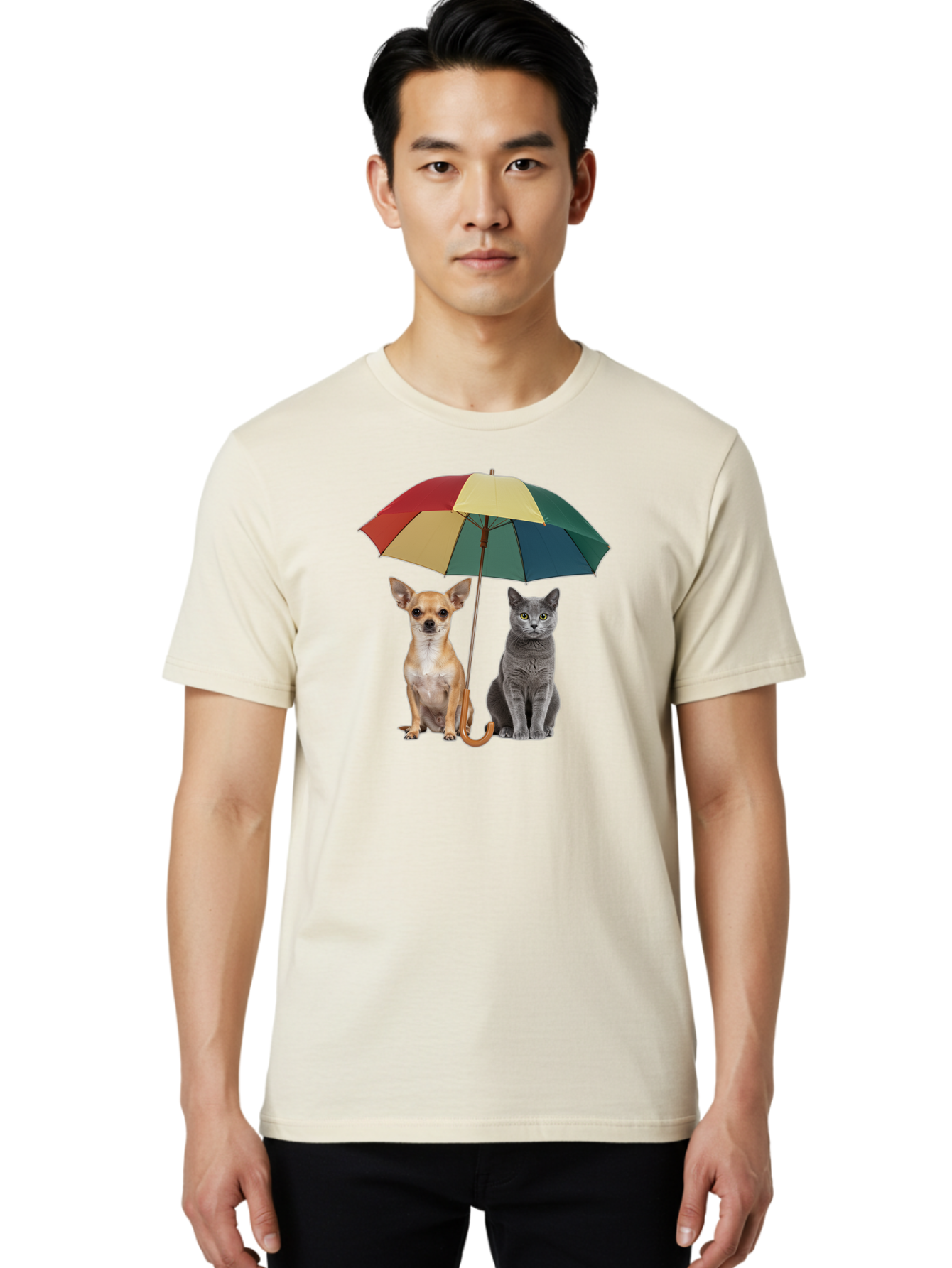 Colorful-Umbrella-Cat-Dog Men'S Graphic Tee, 100% Cotton, Comfortable Casual Summer Wear, Machine Washable, Vintage Camera, Old Camera, Antique Camera, Black Camera, Classic Photography, Photography Equipment, Nostalgic Device, Film Camera, Baf728