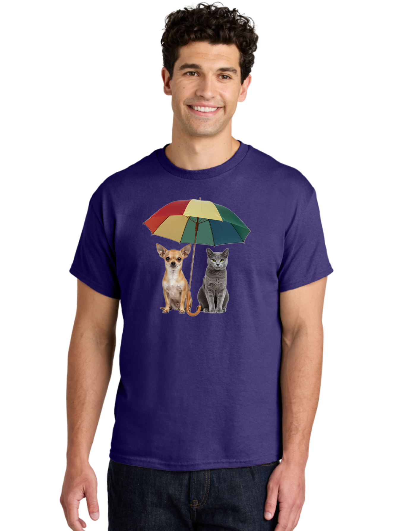 Colorful-Umbrella-Cat-Dog Men'S Graphic Tee, 100% Cotton, Comfortable Casual Summer Wear, Machine Washable, Vintage Camera, Old Camera, Antique Camera, Black Camera, Classic Photography, Photography Equipment, Nostalgic Device, Film Camera, Baf728