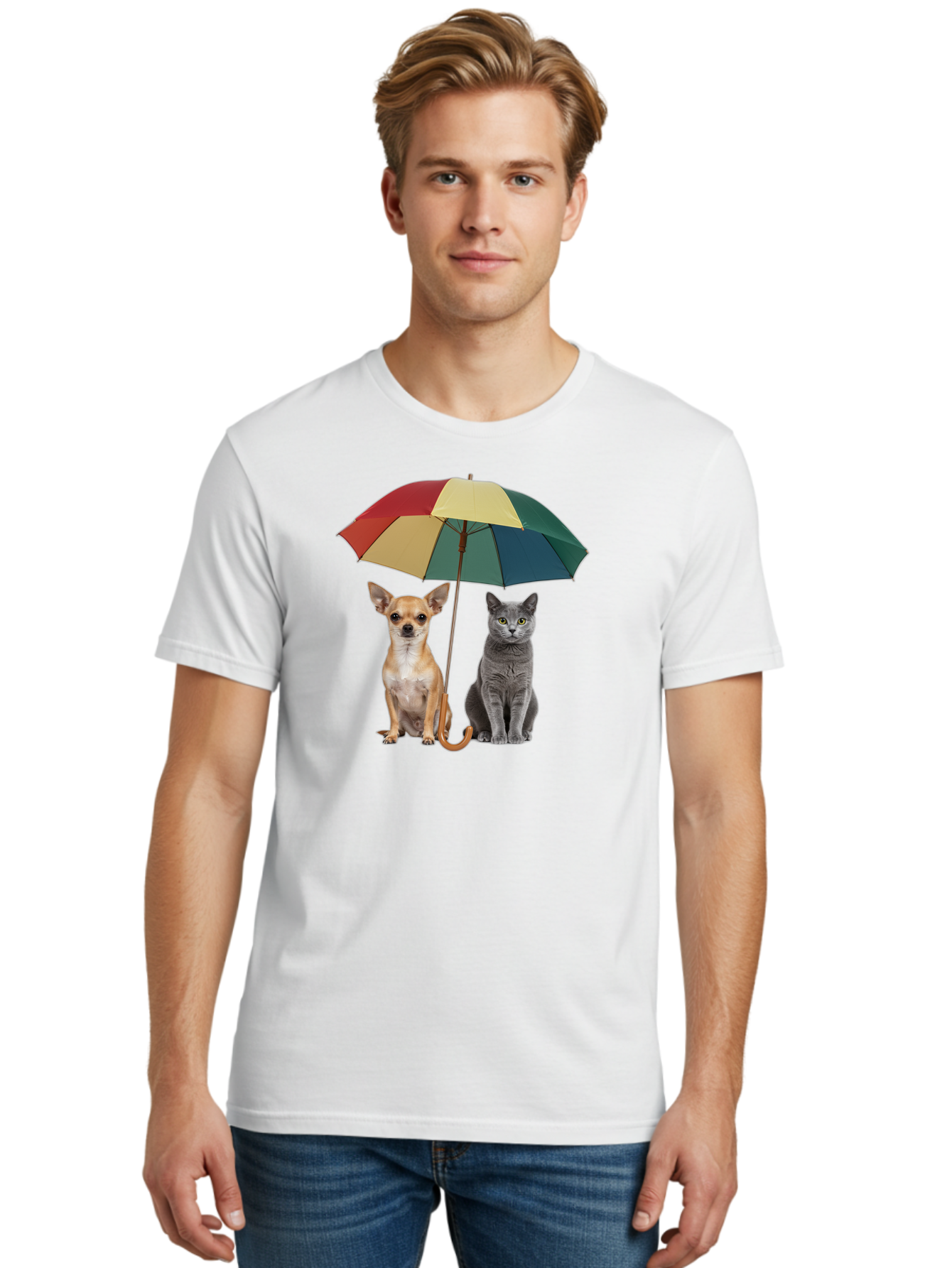 Colorful-Umbrella-Cat-Dog Men'S Graphic Tee, 100% Cotton, Comfortable Casual Summer Wear, Machine Washable, Vintage Camera, Old Camera, Antique Camera, Black Camera, Classic Photography, Photography Equipment, Nostalgic Device, Film Camera, Baf728