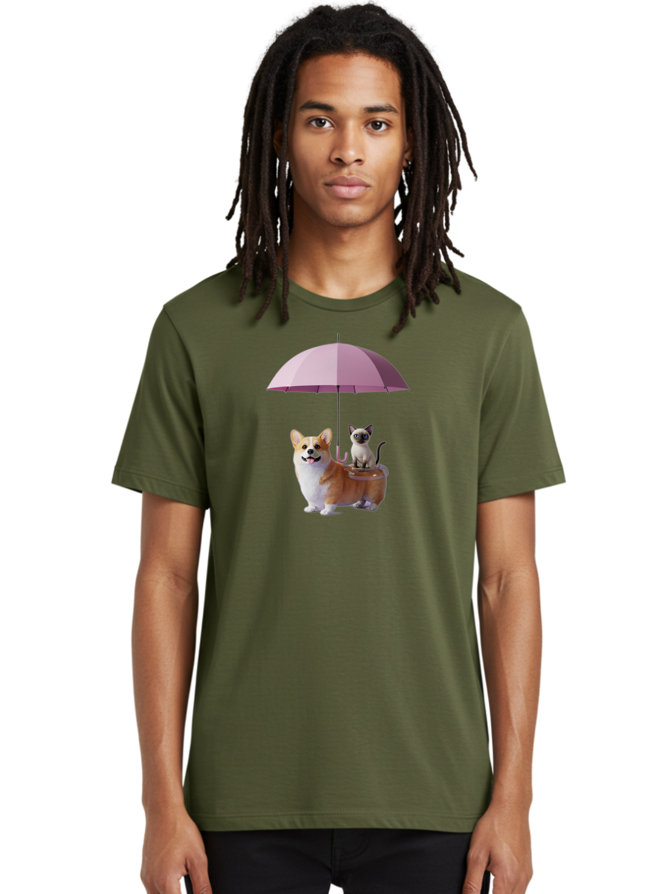Corgi-And-Cat-Under-Umbrella Men'S Graphic Tee, 100% Cotton, Comfortable Casual Summer Wear, Machine Washable, Vintage Camera, Old Camera, Antique Camera, Black Camera, Classic Photography, Photography Equipment, Nostalgic Device, Film Camera, Baf729