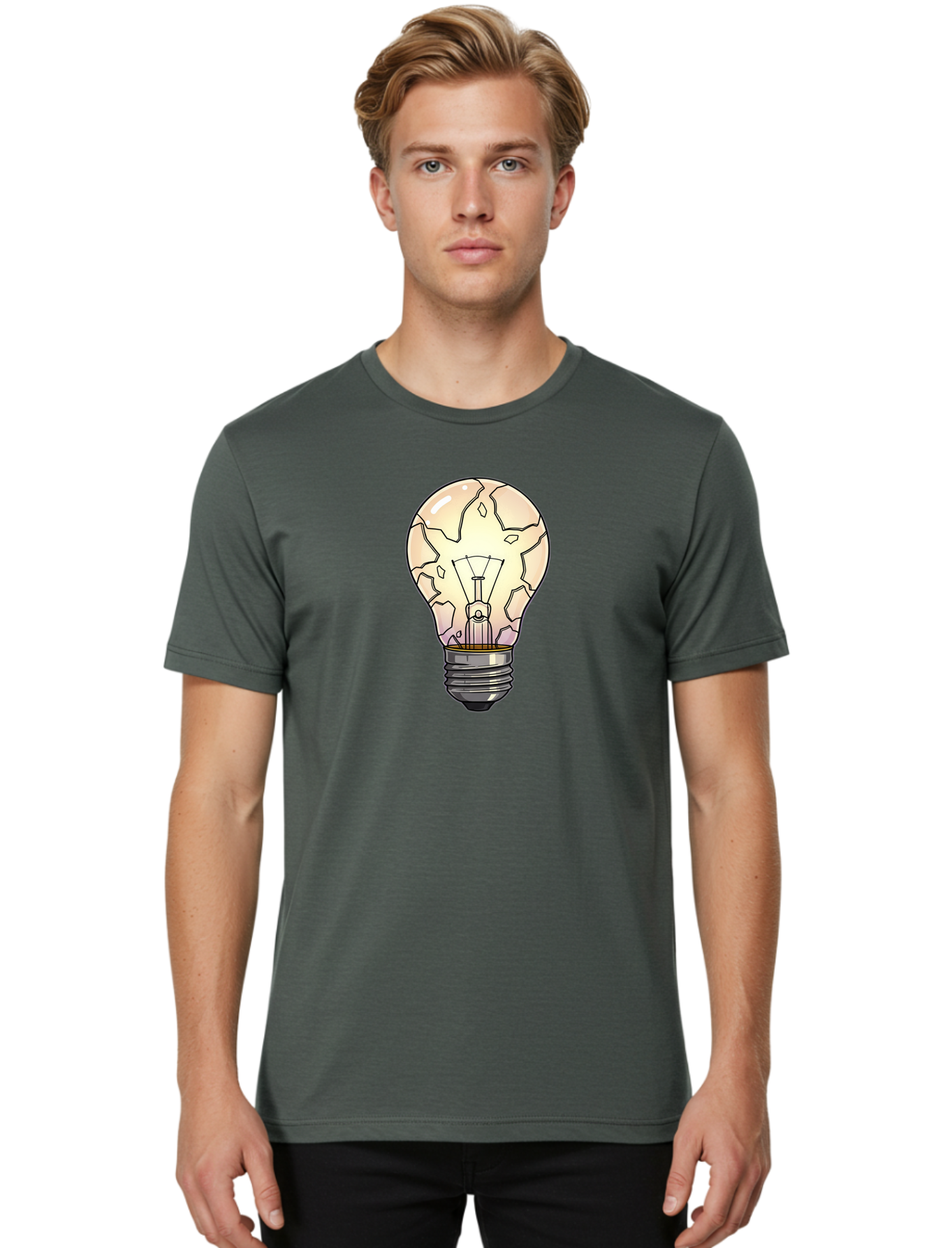 Cracked-Light-Bulb-7 Men'S Graphic Tee, 100% Cotton, Comfortable Casual Summer Wear, Machine Washable, Vintage Camera, Old Camera, Antique Camera, Black Camera, Classic Photography, Photography Equipment, Nostalgic Device, Film Camera, Baf747