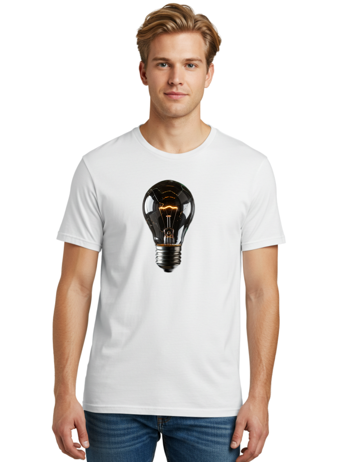 Cracked-Light-Bulb Men'S Graphic Tee, 100% Cotton, Comfortable Casual Summer Wear, Machine Washable, Vintage Camera, Old Camera, Antique Camera, Black Camera, Classic Photography, Photography Equipment, Nostalgic Device, Film Camera, Baf751