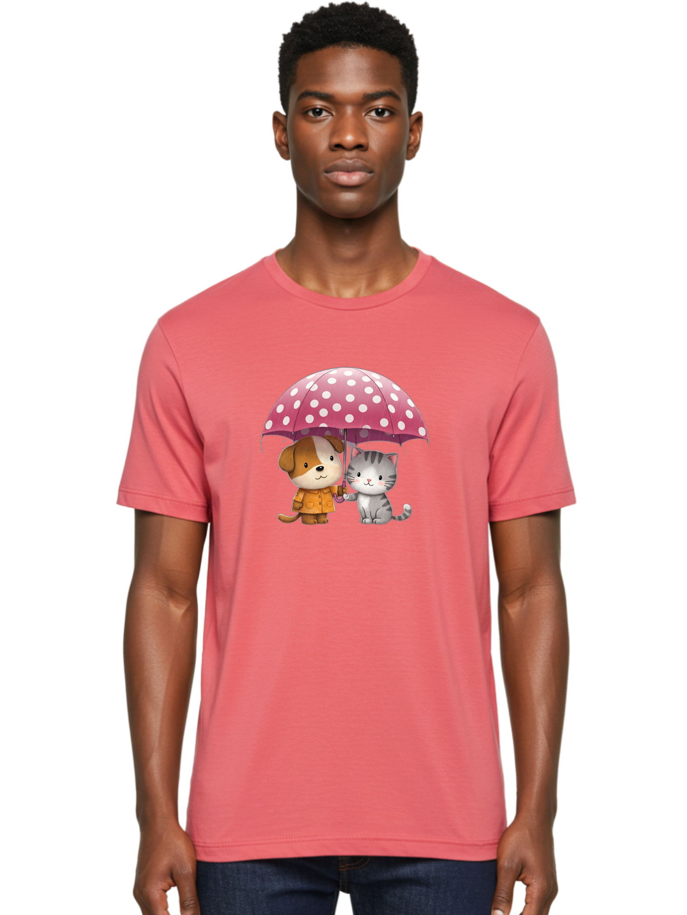 Dog-And-Cat-Under-Polka-Dot-Umbrella Men'S Graphic Tee, 100% Cotton, Comfortable Casual Summer Wear, Machine Washable, Vintage Camera, Old Camera, Antique Camera, Black Camera, Classic Photography, Photography Equipment, Nostalgic Device, Baf797