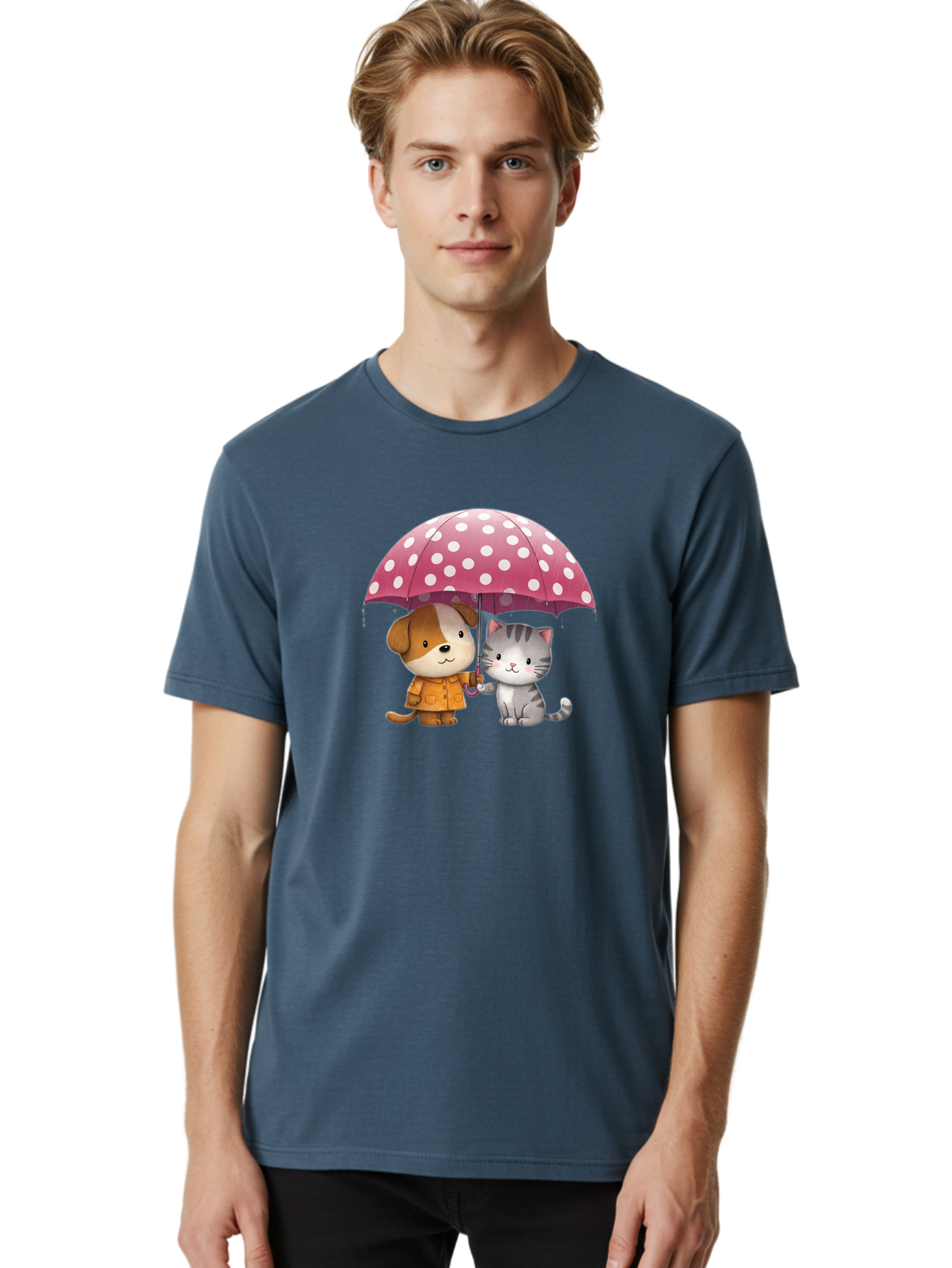 Dog-And-Cat-Under-Polka-Dot-Umbrella Men'S Graphic Tee, 100% Cotton, Comfortable Casual Summer Wear, Machine Washable, Vintage Camera, Old Camera, Antique Camera, Black Camera, Classic Photography, Photography Equipment, Nostalgic Device, Baf797