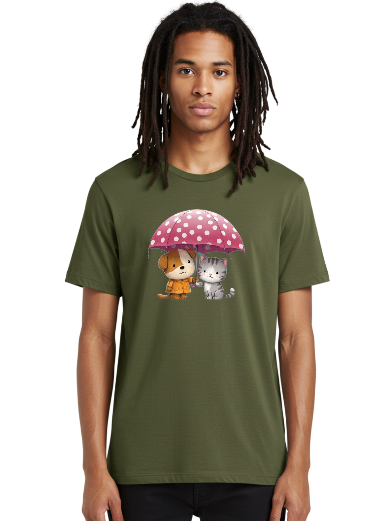 Dog-And-Cat-Under-Polka-Dot-Umbrella Men'S Graphic Tee, 100% Cotton, Comfortable Casual Summer Wear, Machine Washable, Vintage Camera, Old Camera, Antique Camera, Black Camera, Classic Photography, Photography Equipment, Nostalgic Device, Baf797