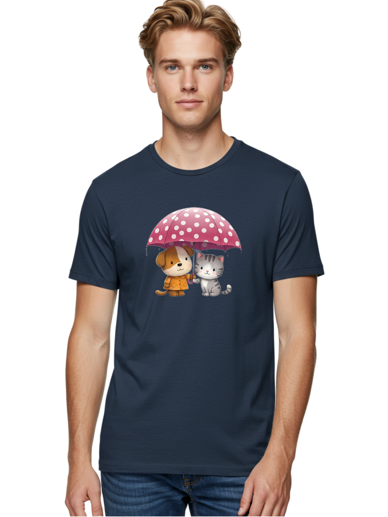 Dog-And-Cat-Under-Polka-Dot-Umbrella Men'S Graphic Tee, 100% Cotton, Comfortable Casual Summer Wear, Machine Washable, Vintage Camera, Old Camera, Antique Camera, Black Camera, Classic Photography, Photography Equipment, Nostalgic Device, Baf797