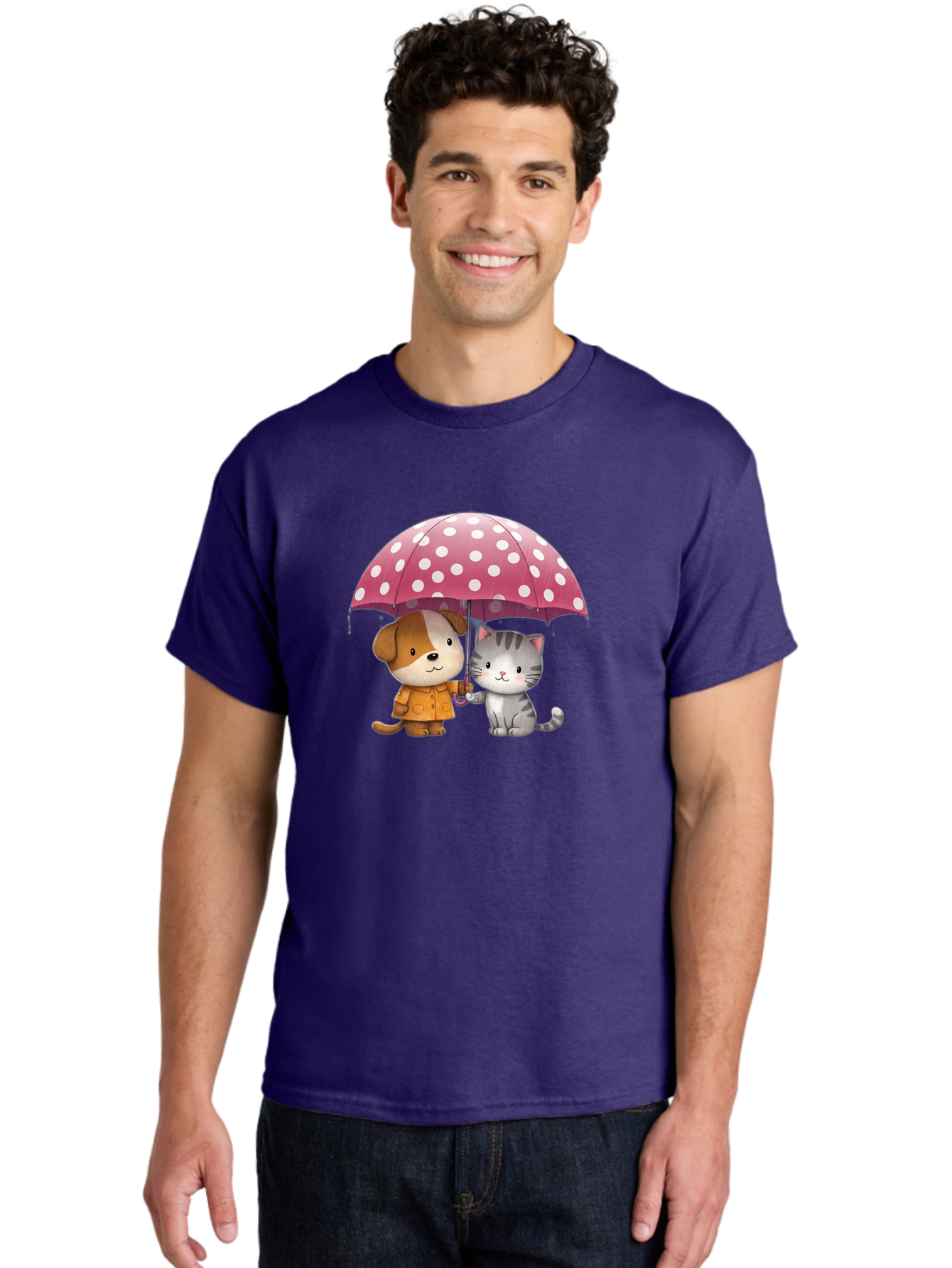 Dog-And-Cat-Under-Polka-Dot-Umbrella Men'S Graphic Tee, 100% Cotton, Comfortable Casual Summer Wear, Machine Washable, Vintage Camera, Old Camera, Antique Camera, Black Camera, Classic Photography, Photography Equipment, Nostalgic Device, Baf797