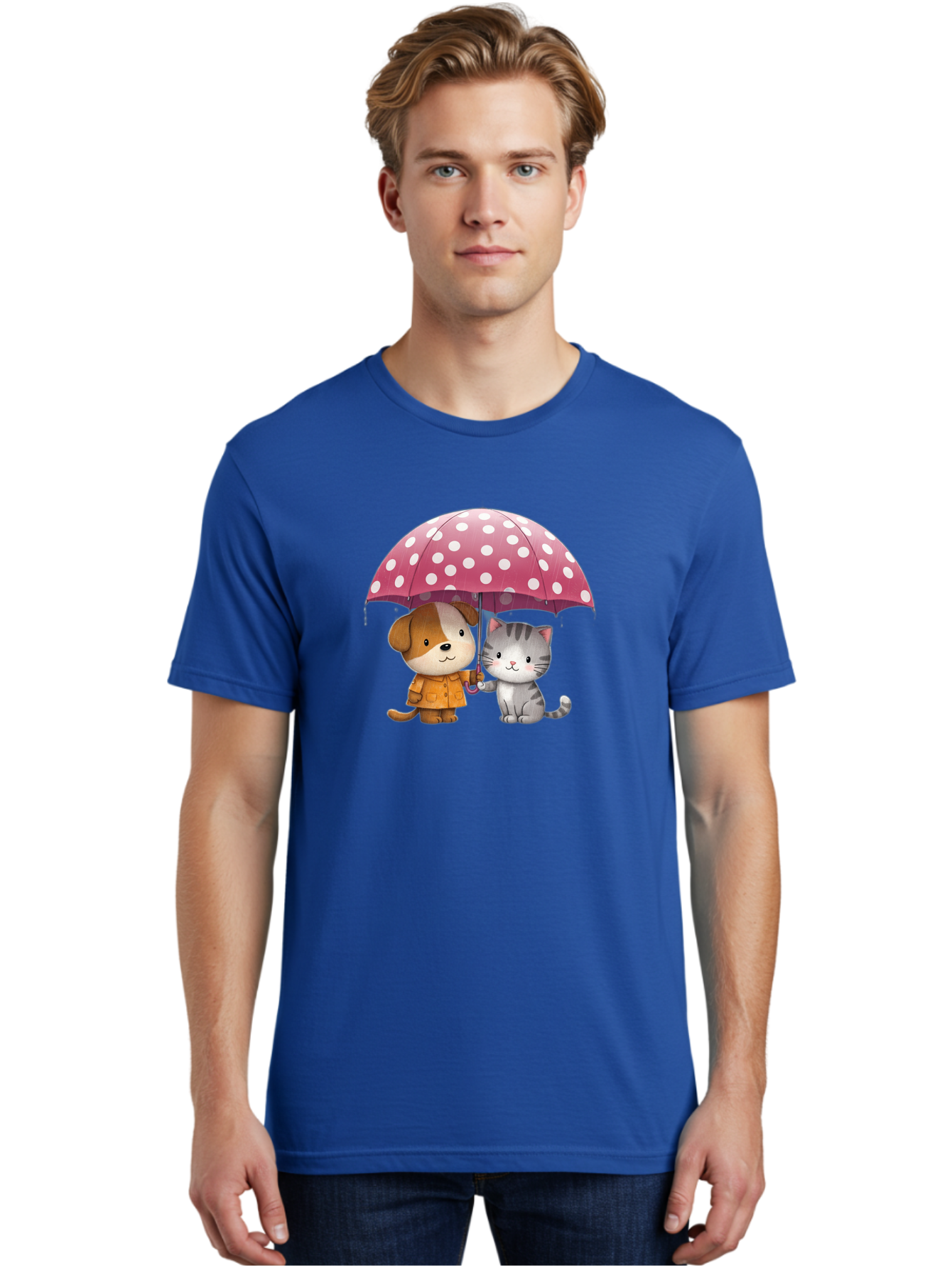Dog-And-Cat-Under-Polka-Dot-Umbrella Men'S Graphic Tee, 100% Cotton, Comfortable Casual Summer Wear, Machine Washable, Vintage Camera, Old Camera, Antique Camera, Black Camera, Classic Photography, Photography Equipment, Nostalgic Device, Baf797