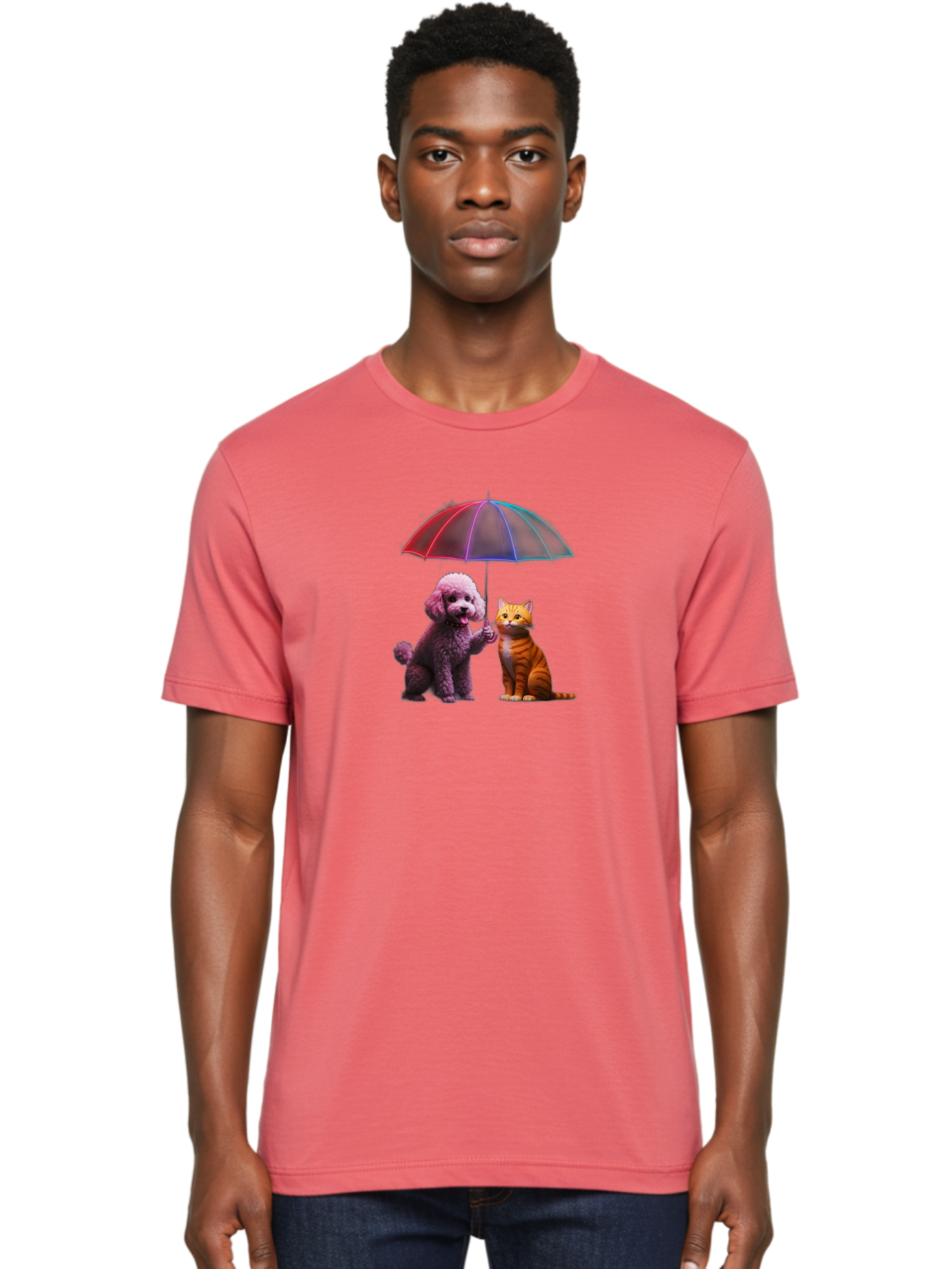 Dog-And-Cat-Under-Umbrella Men'S Graphic Tee, 100% Cotton, Comfortable Casual Summer Wear, Machine Washable, Vintage Camera, Old Camera, Antique Camera, Black Camera, Classic Photography, Photography Equipment, Nostalgic Device, Film Camera, Baf798