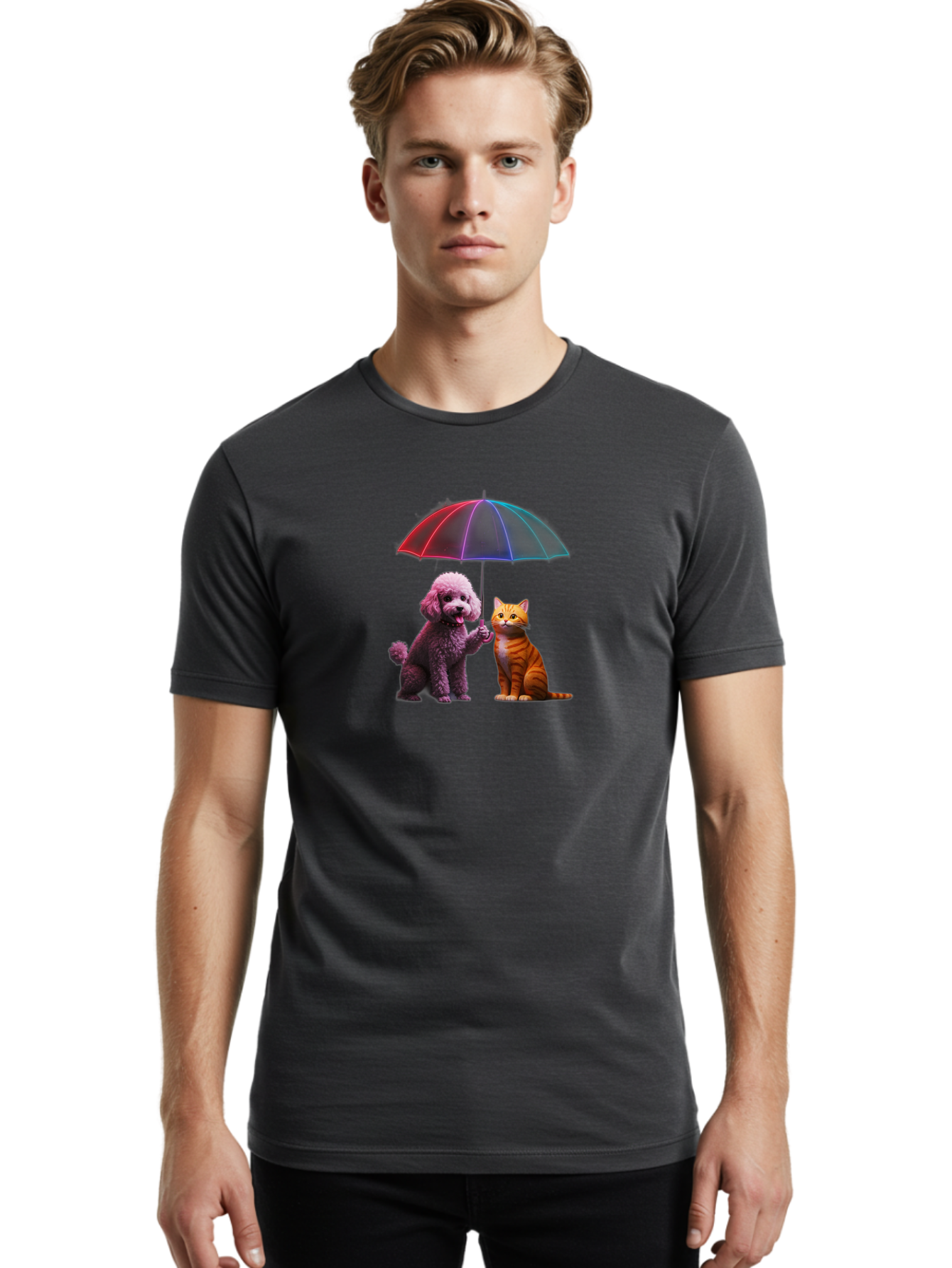 Dog-And-Cat-Under-Umbrella Men'S Graphic Tee, 100% Cotton, Comfortable Casual Summer Wear, Machine Washable, Vintage Camera, Old Camera, Antique Camera, Black Camera, Classic Photography, Photography Equipment, Nostalgic Device, Film Camera, Baf798