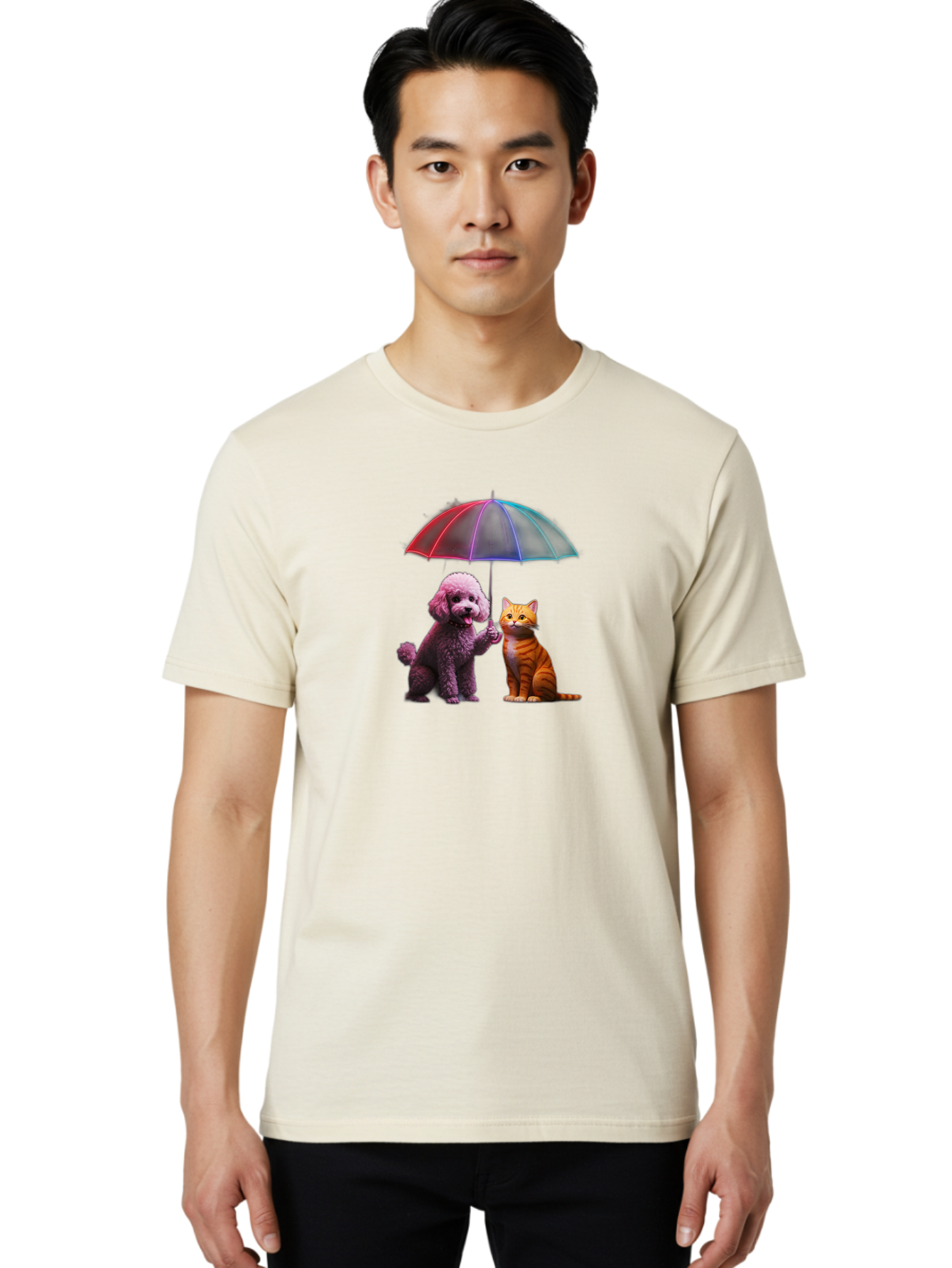 Dog-And-Cat-Under-Umbrella Men'S Graphic Tee, 100% Cotton, Comfortable Casual Summer Wear, Machine Washable, Vintage Camera, Old Camera, Antique Camera, Black Camera, Classic Photography, Photography Equipment, Nostalgic Device, Film Camera, Baf798