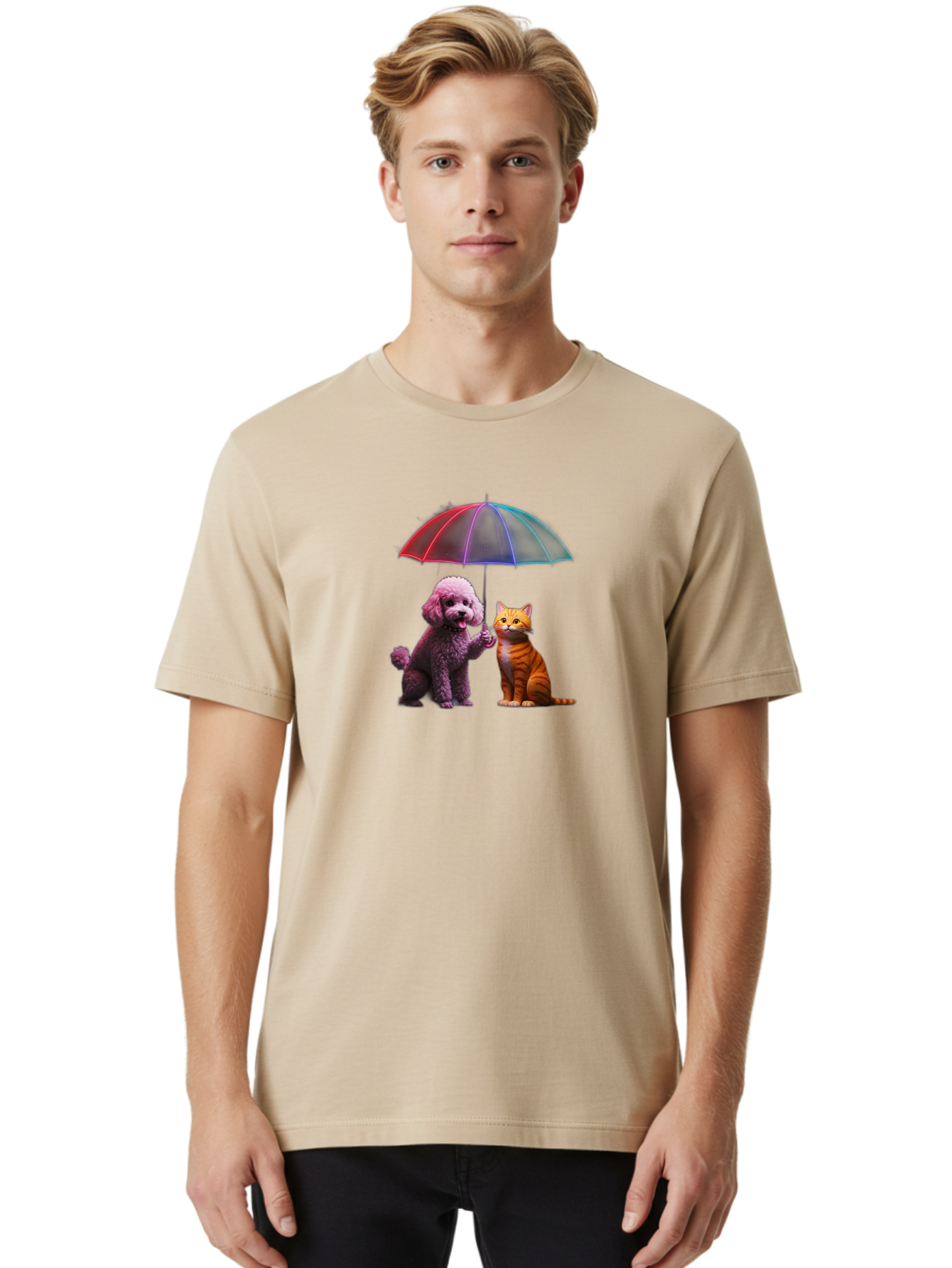 Dog-And-Cat-Under-Umbrella Men'S Graphic Tee, 100% Cotton, Comfortable Casual Summer Wear, Machine Washable, Vintage Camera, Old Camera, Antique Camera, Black Camera, Classic Photography, Photography Equipment, Nostalgic Device, Film Camera, Baf798