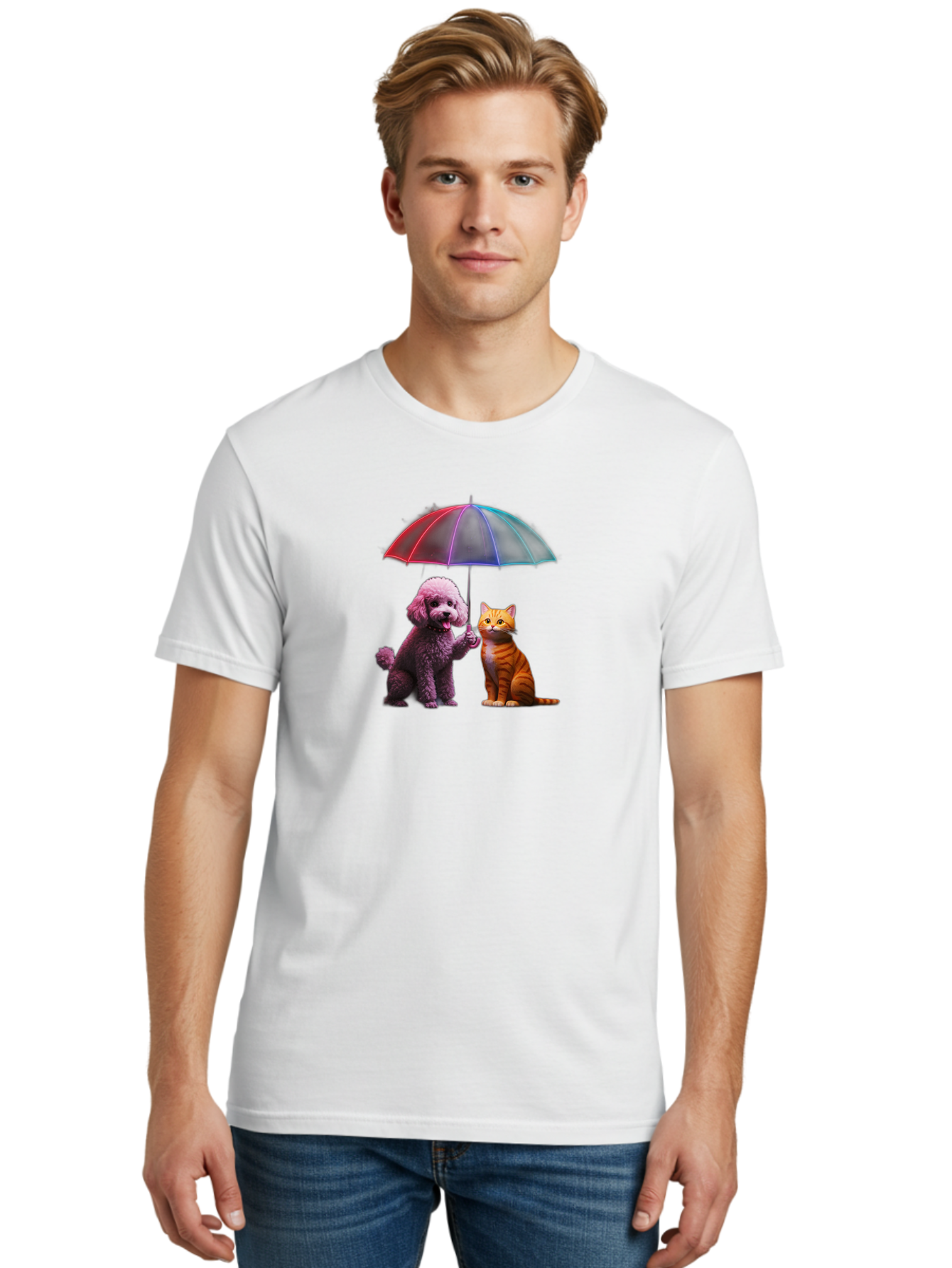 Dog-And-Cat-Under-Umbrella Men'S Graphic Tee, 100% Cotton, Comfortable Casual Summer Wear, Machine Washable, Vintage Camera, Old Camera, Antique Camera, Black Camera, Classic Photography, Photography Equipment, Nostalgic Device, Film Camera, Baf798