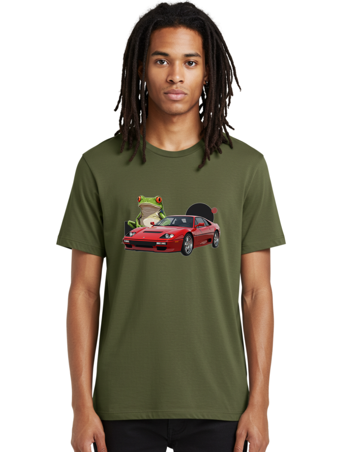 Ferrari-With-Frog-1 Men'S Graphic Tee, 100% Cotton, Comfortable Casual Summer Wear, Machine Washable, Vintage Camera, Old Camera, Antique Camera, Black Camera, Classic Photography, Photography Equipment, Nostalgic Device, Film Camera, Baf805