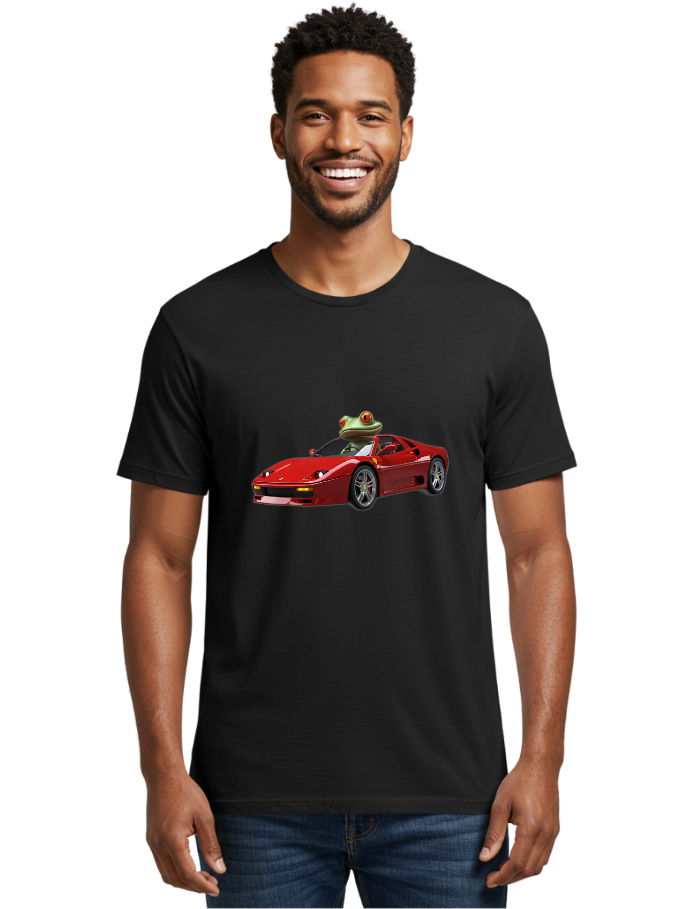 Ferrari-With-Frog-2 Men'S Graphic Tee, 100% Cotton, Comfortable Casual Summer Wear, Machine Washable, Vintage Camera, Old Camera, Antique Camera, Black Camera, Classic Photography, Photography Equipment, Nostalgic Device, Film Camera, Baf806