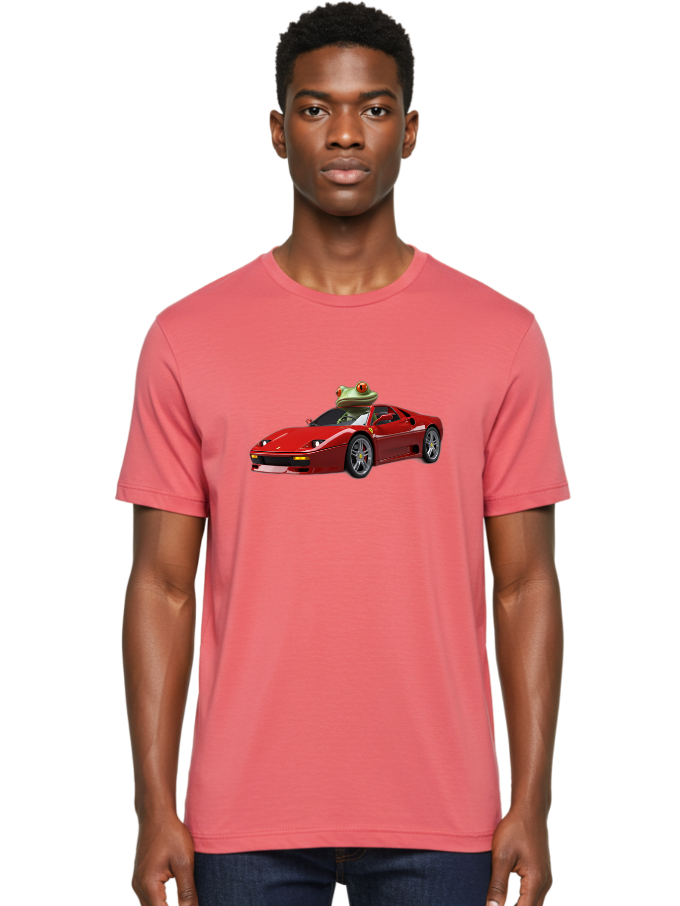 Ferrari-With-Frog-2 Men'S Graphic Tee, 100% Cotton, Comfortable Casual Summer Wear, Machine Washable, Vintage Camera, Old Camera, Antique Camera, Black Camera, Classic Photography, Photography Equipment, Nostalgic Device, Film Camera, Baf806
