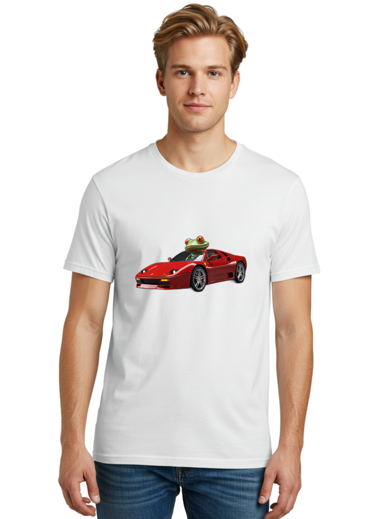 Ferrari-With-Frog-2 Men'S Graphic Tee, 100% Cotton, Comfortable Casual Summer Wear, Machine Washable, Vintage Camera, Old Camera, Antique Camera, Black Camera, Classic Photography, Photography Equipment, Nostalgic Device, Film Camera, Baf806