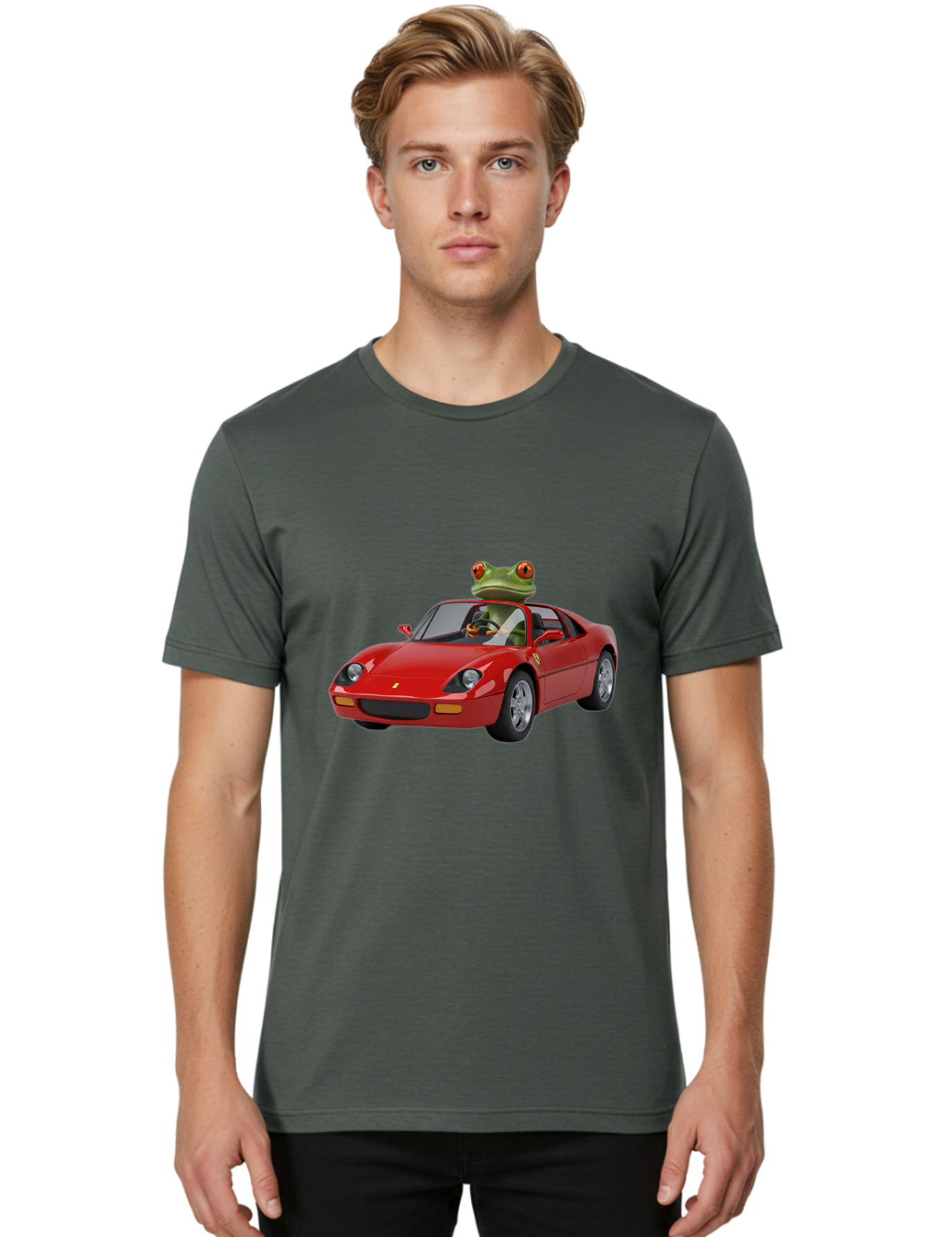 Ferrari-With-Frog Men'S Graphic Tee, 100% Cotton, Comfortable Casual Summer Wear, Machine Washable, Vintage Camera, Old Camera, Antique Camera, Black Camera, Classic Photography, Photography Equipment, Nostalgic Device, Film Camera, Camera Art Baf807