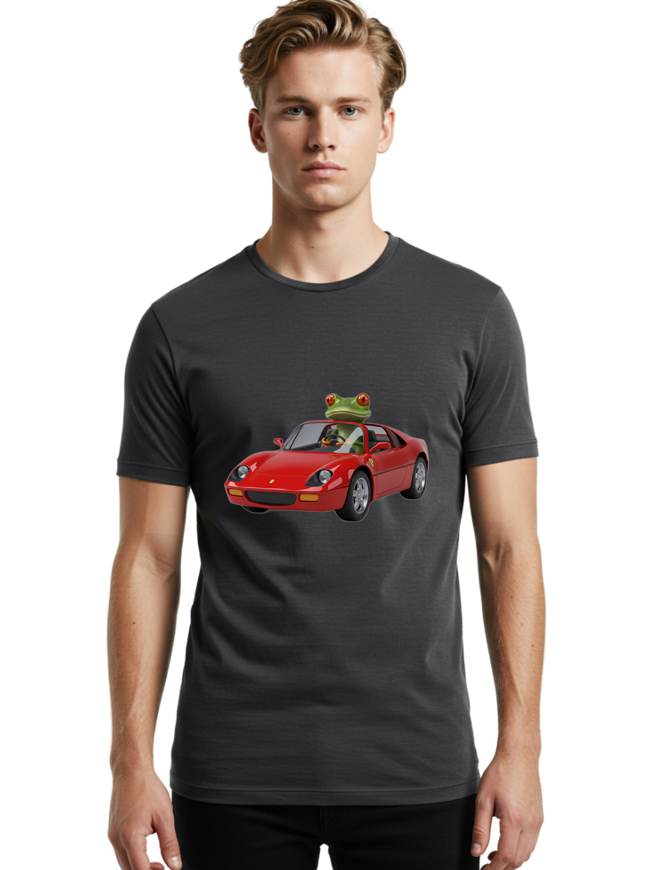Ferrari-With-Frog Men'S Graphic Tee, 100% Cotton, Comfortable Casual Summer Wear, Machine Washable, Vintage Camera, Old Camera, Antique Camera, Black Camera, Classic Photography, Photography Equipment, Nostalgic Device, Film Camera, Camera Art Baf807