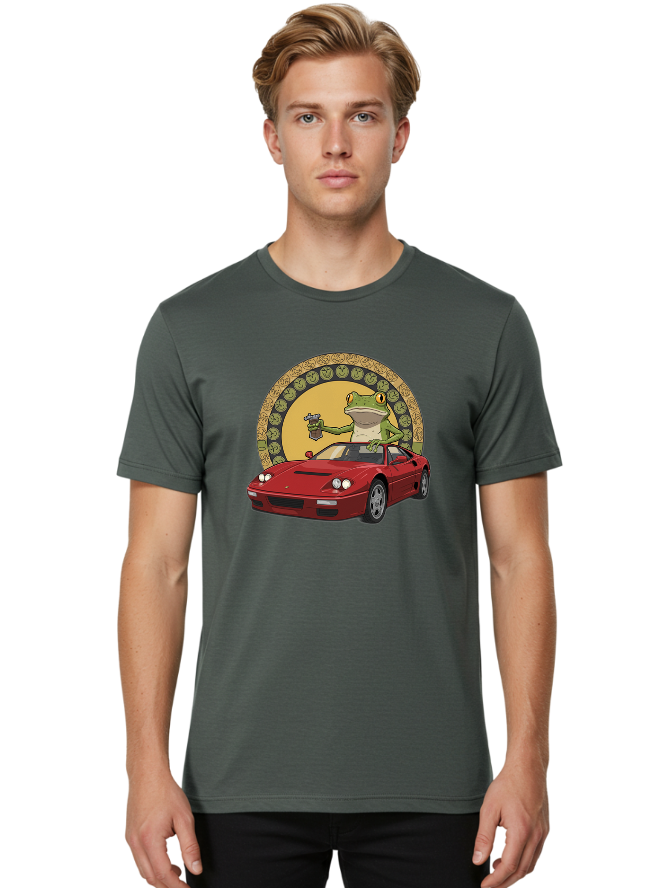Frog-Driving-Ferrari-1 Men'S Graphic Tee, 100% Cotton, Comfortable Casual Summer Wear, Machine Washable, Vintage Camera, Old Camera, Antique Camera, Black Camera, Classic Photography, Photography Equipment, Nostalgic Device, Film Camera, Baf820