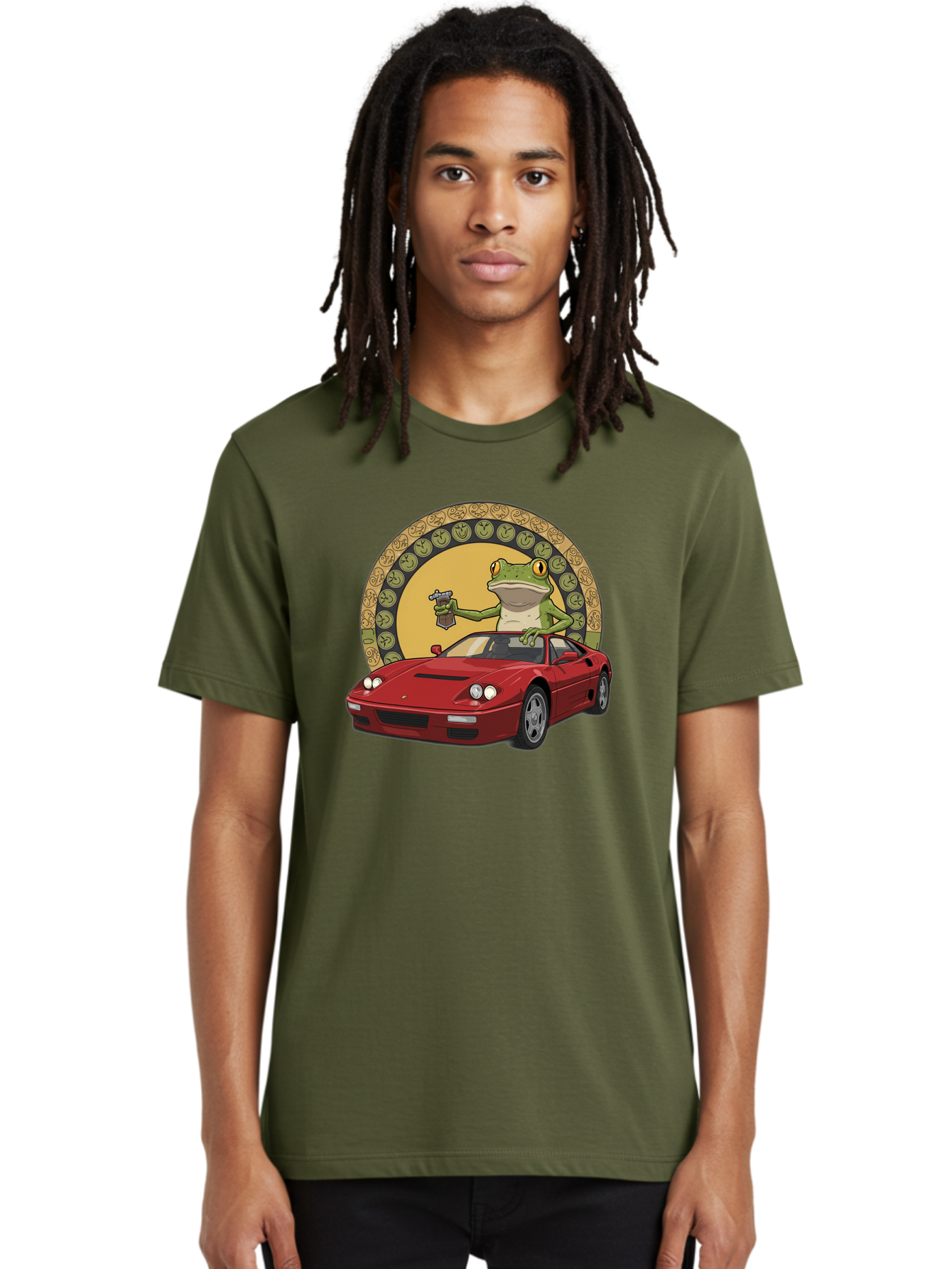 Frog-Driving-Ferrari-1 Men'S Graphic Tee, 100% Cotton, Comfortable Casual Summer Wear, Machine Washable, Vintage Camera, Old Camera, Antique Camera, Black Camera, Classic Photography, Photography Equipment, Nostalgic Device, Film Camera, Baf820
