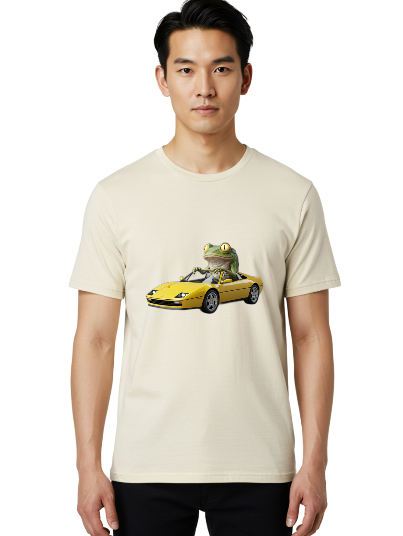 Frog-Driving-Yellow-Ferrari Men'S Graphic Tee, 100% Cotton, Comfortable Casual Summer Wear, Machine Washable, Vintage Camera, Old Camera, Antique Camera, Black Camera, Classic Photography, Photography Equipment, Nostalgic Device, Film Camera, Baf823